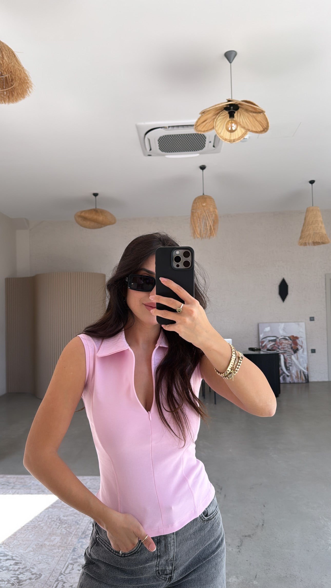 Şeker Pembe Yakalı Fermuarlı Basic