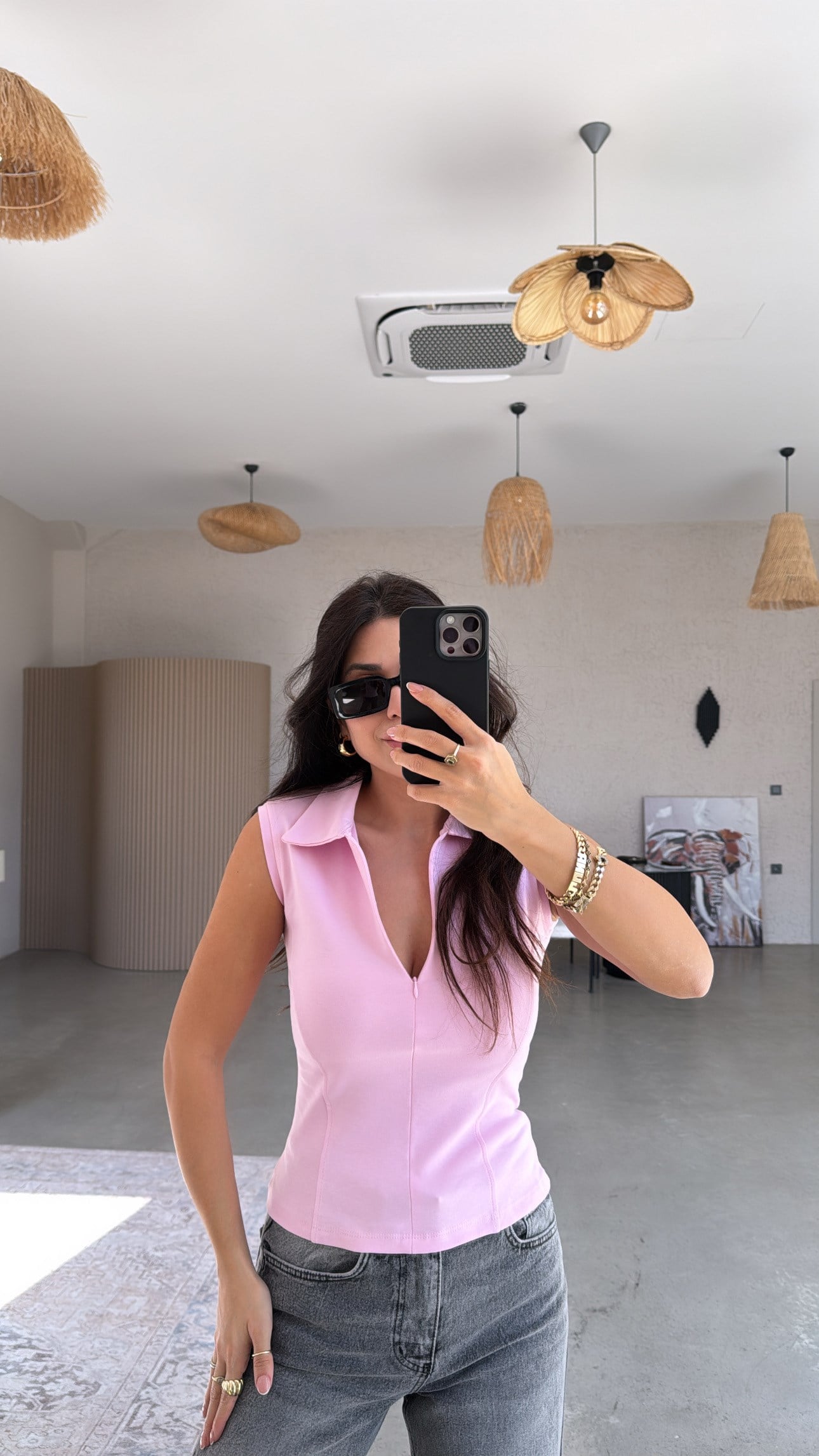 Şeker Pembe Yakalı Fermuarlı Basic