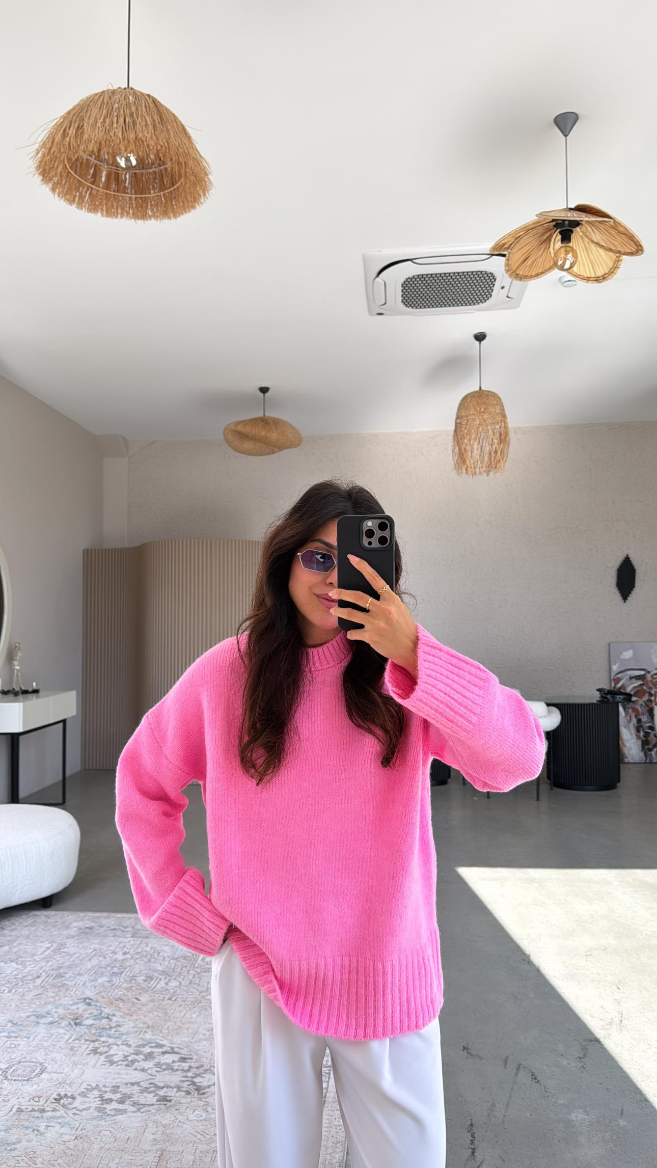 Şeker Pembe Yumoş Bisiklet Yaka Basic Kazak