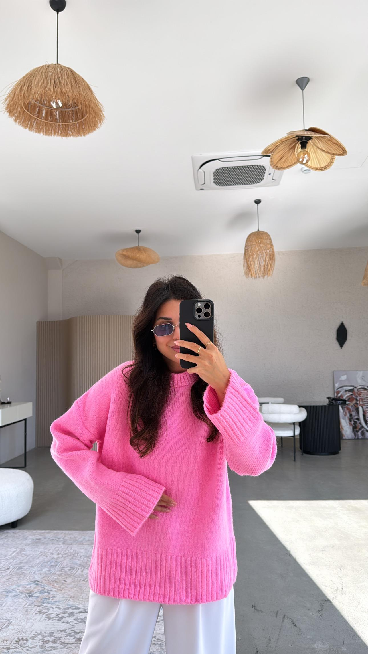 Şeker Pembe Yumoş Bisiklet Yaka Basic Kazak