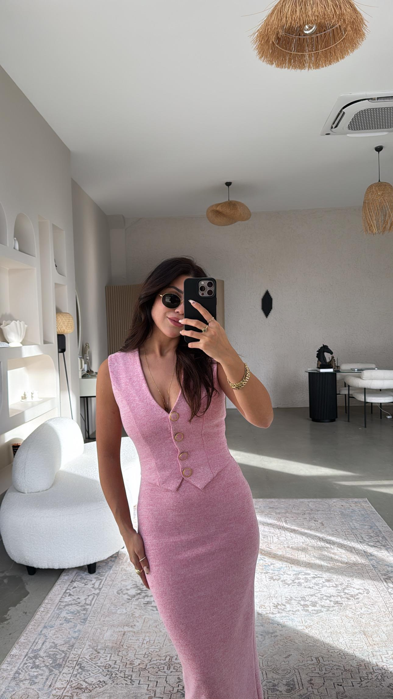 Şeker Pembesi Zr Model Triko Yelek Elbise