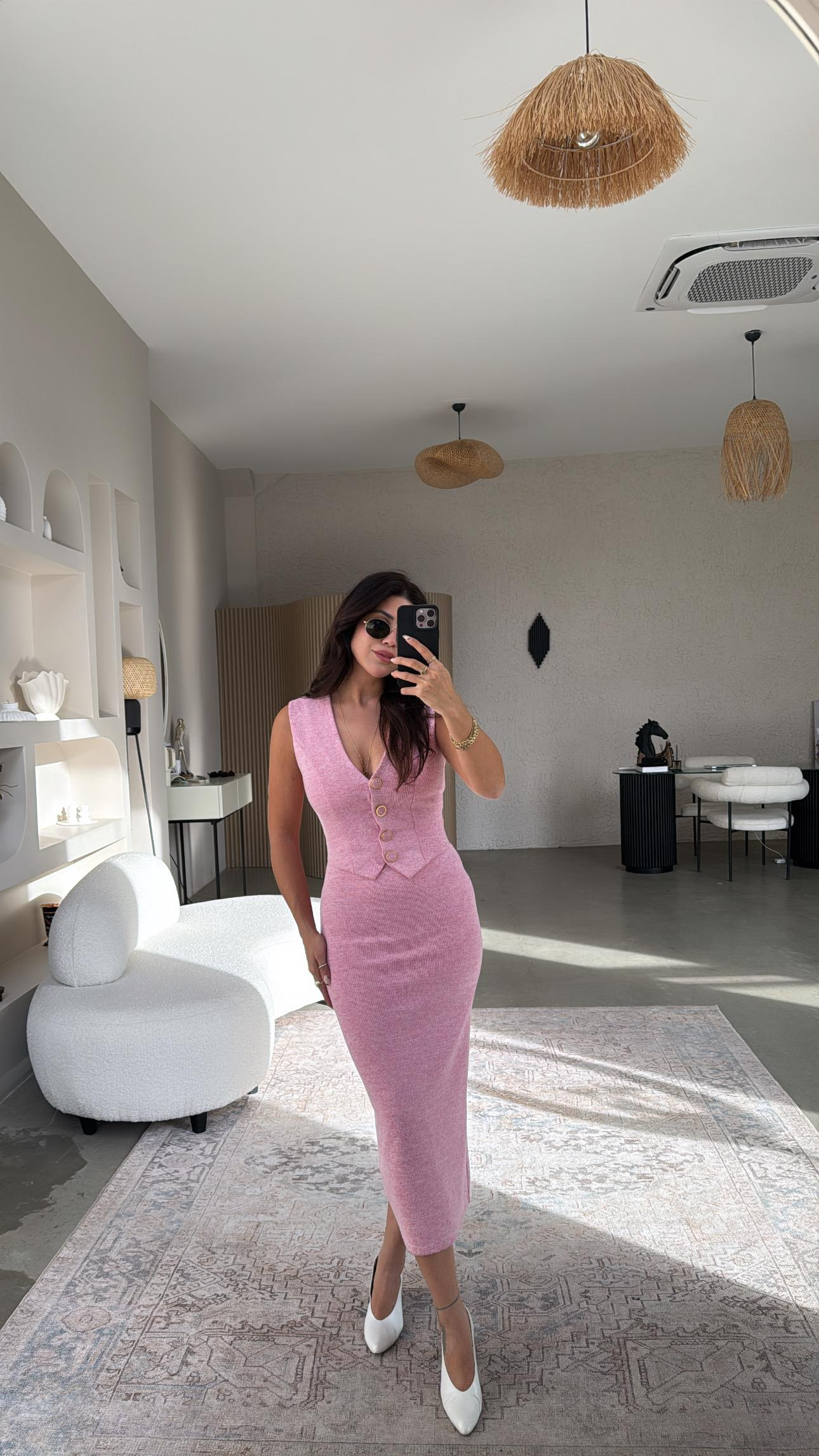 Şeker Pembesi Zr Model Triko Yelek Elbise