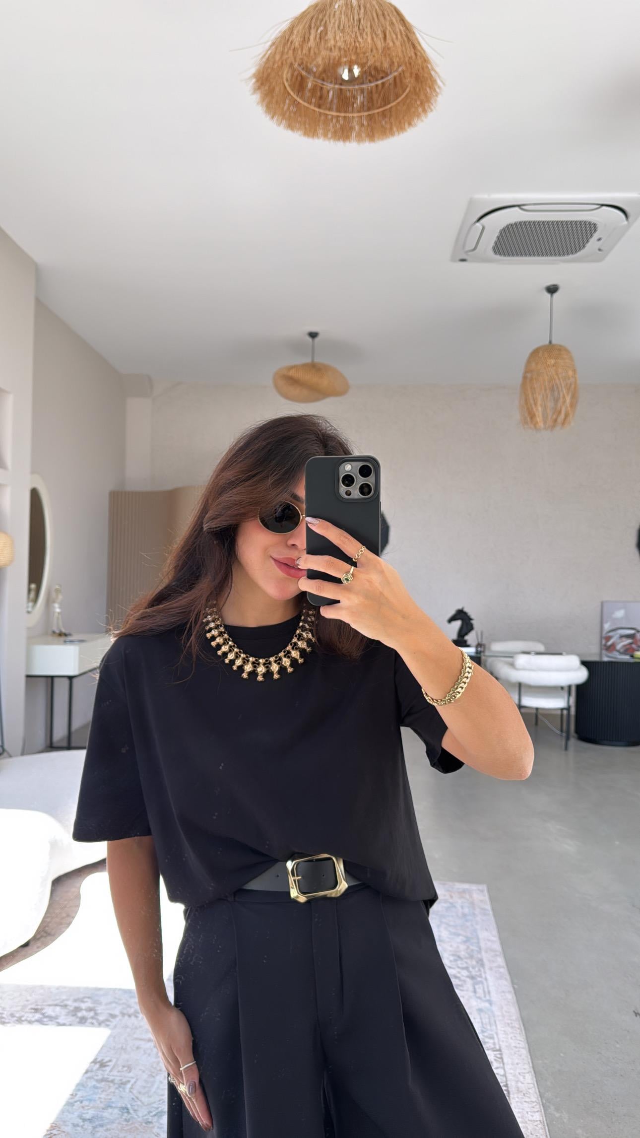 Siyah Basic Bisiklet Yaka Tshirt