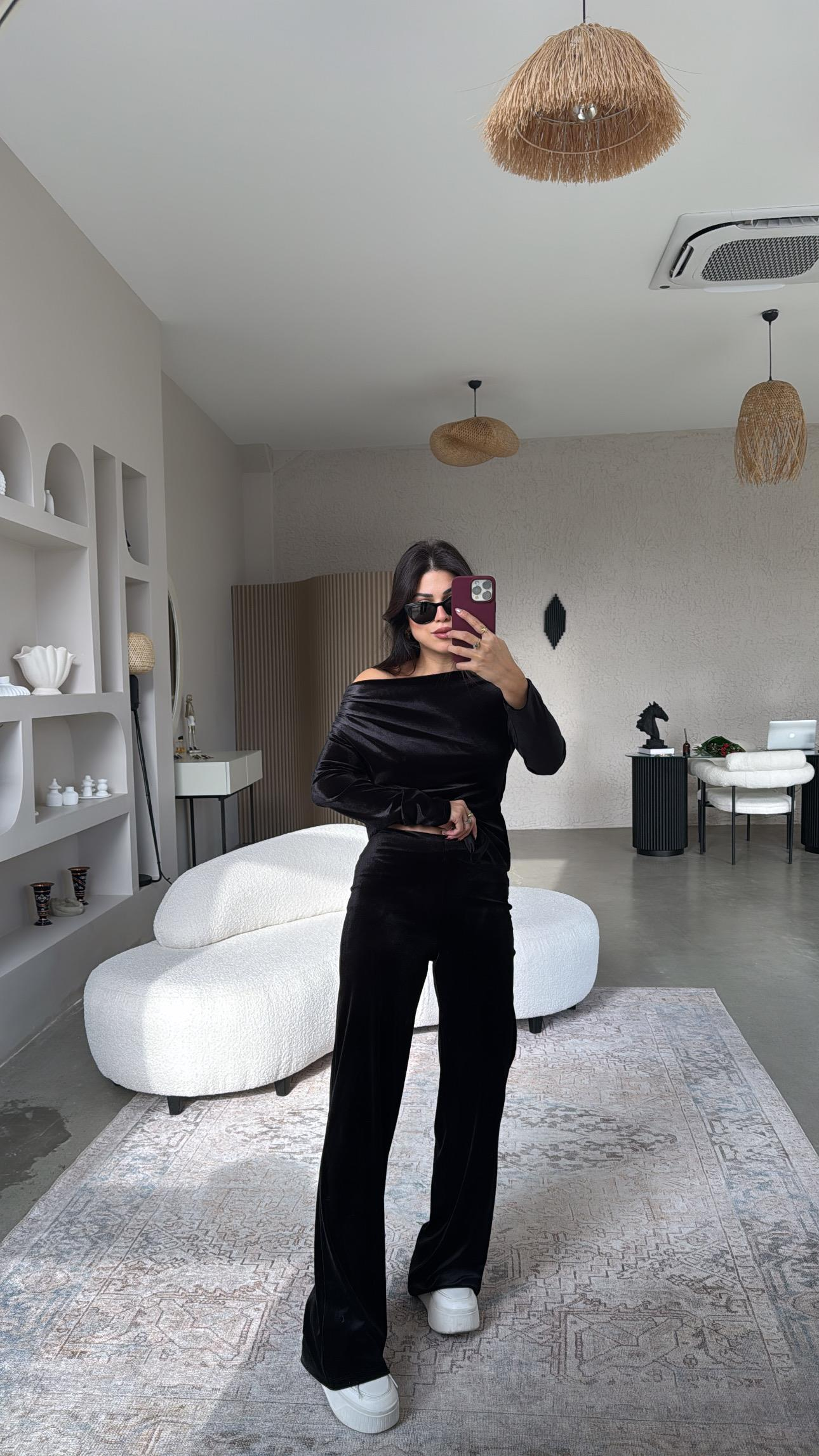 Siyah Basic Kadife Pantolon