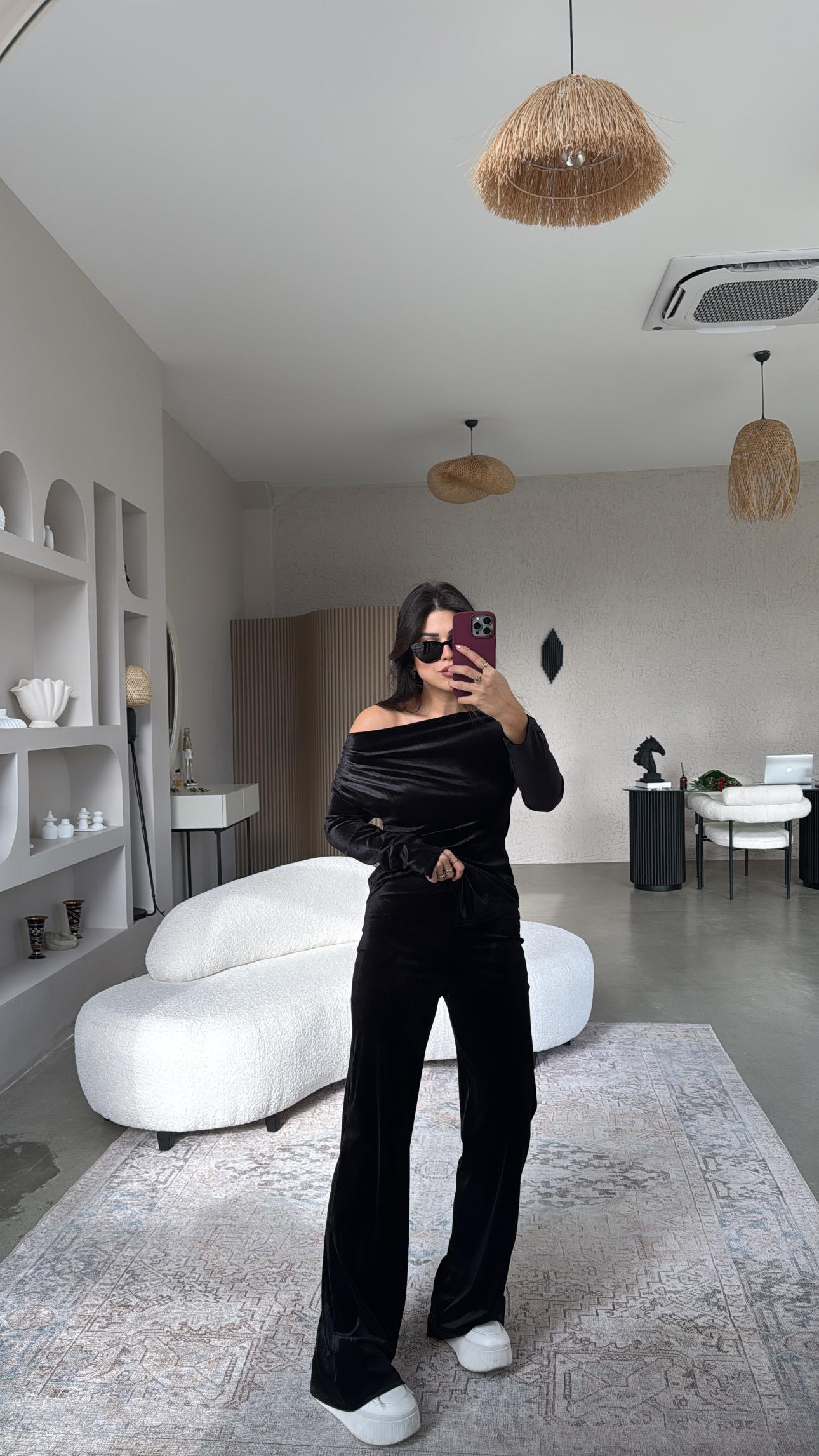 Siyah Basic Kadife Pantolon