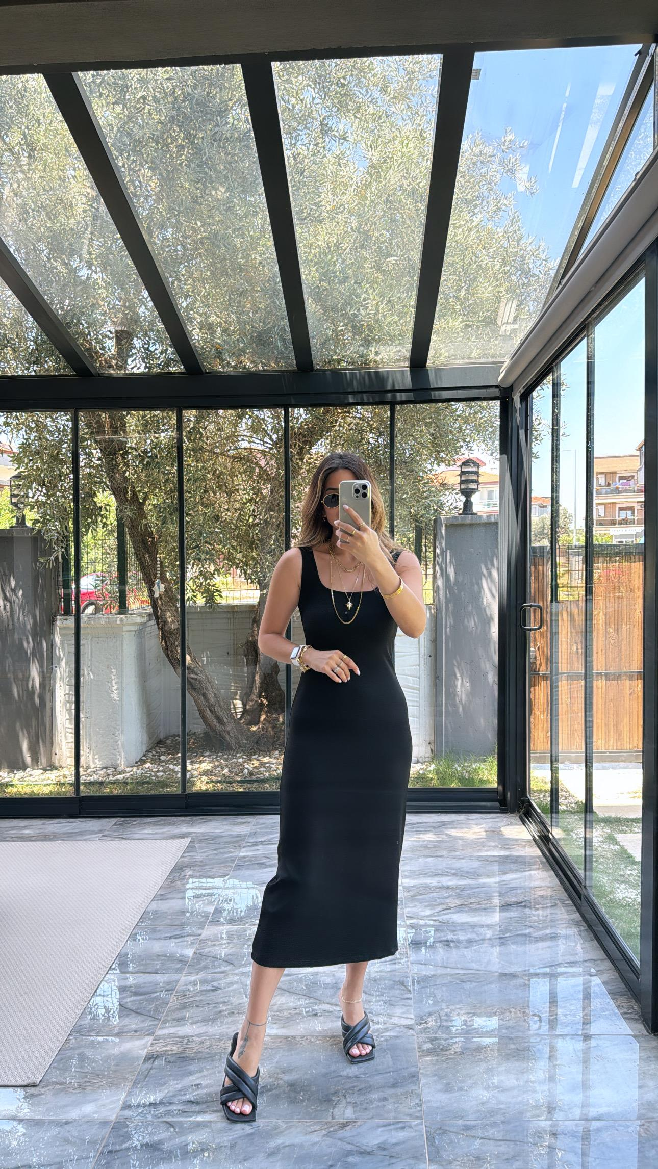 Siyah Basic Kalem Kaşkorse Elbise