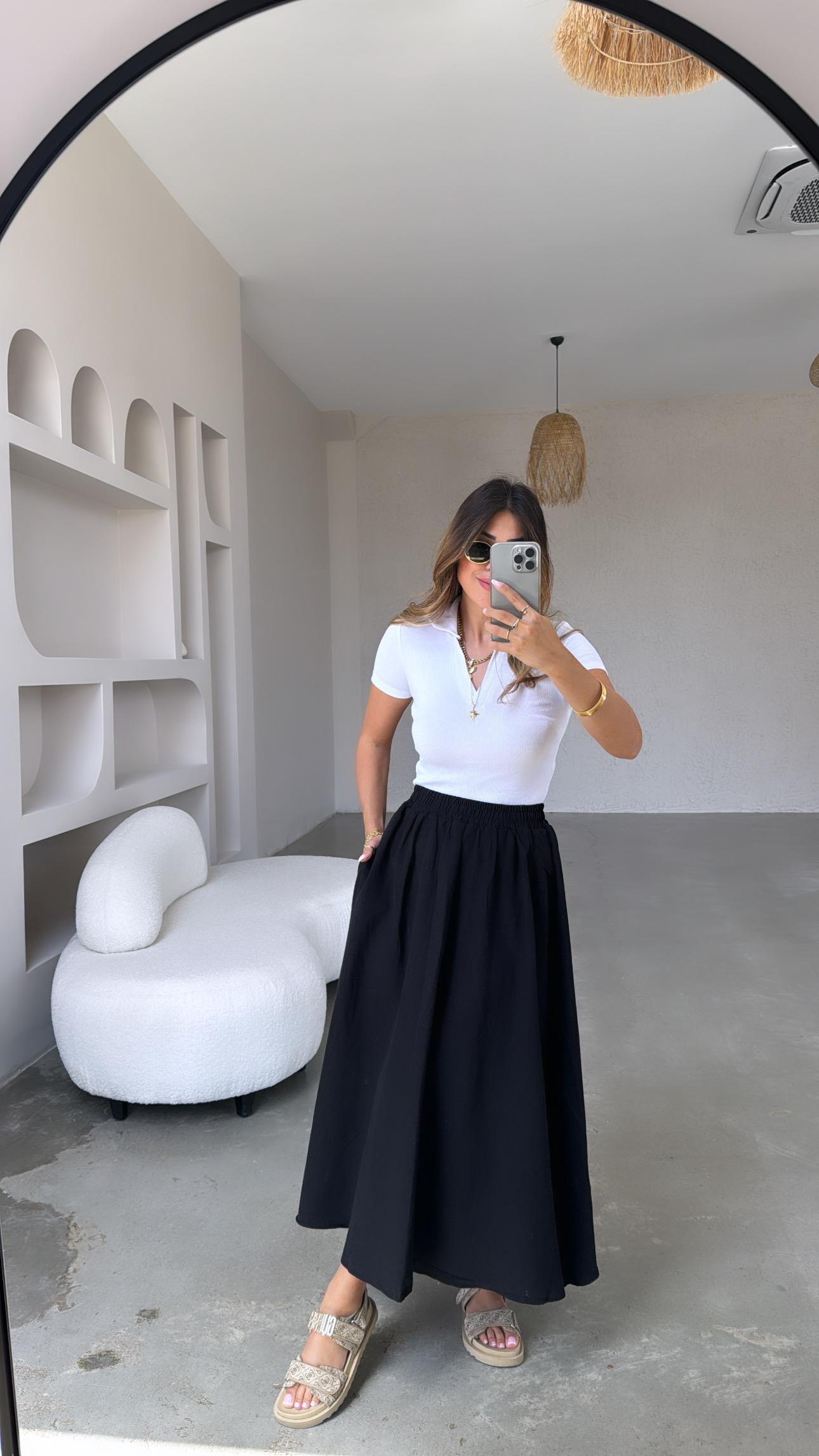 Siyah Basic Keten Etek