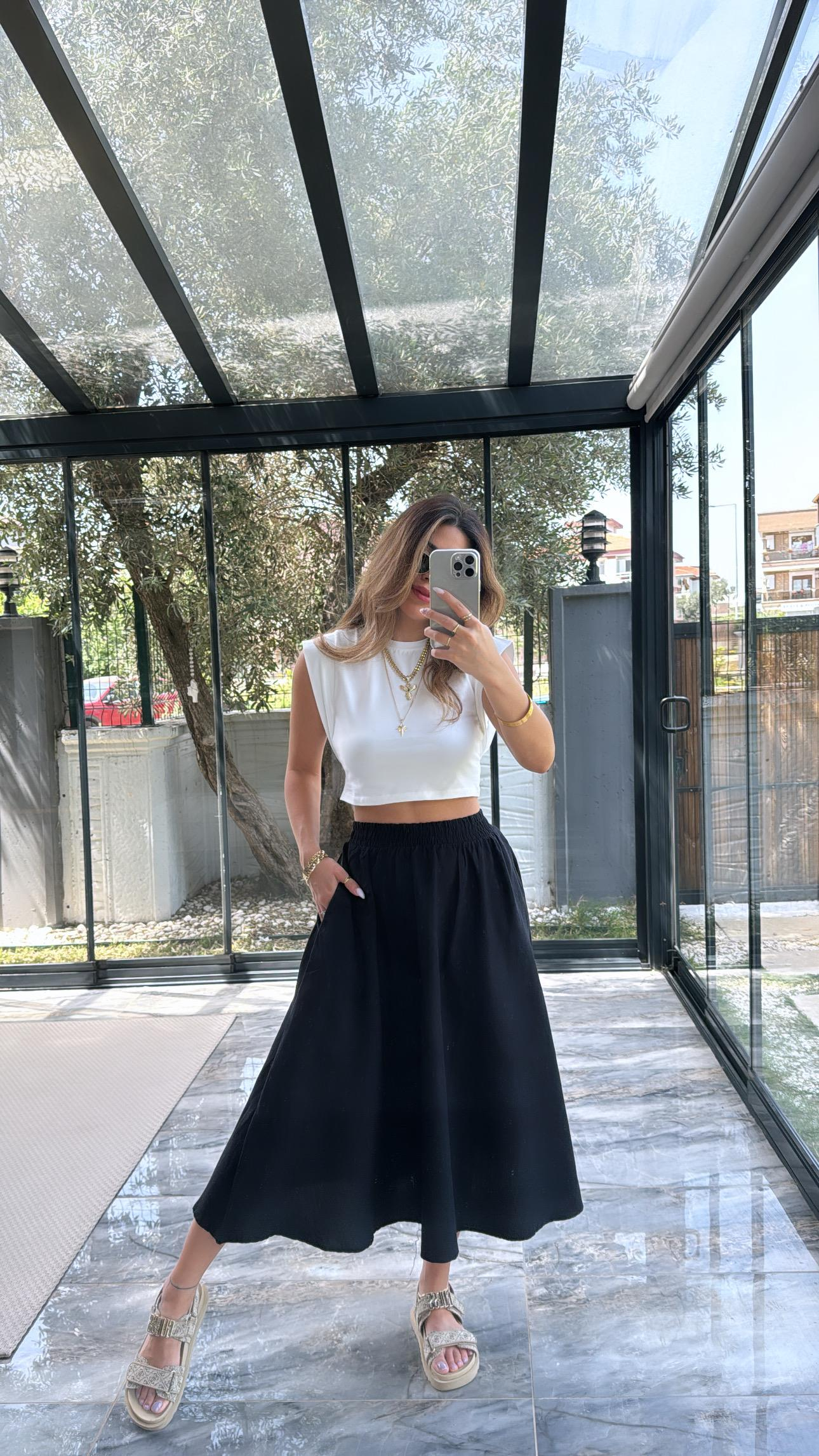Siyah Basic Keten Etek