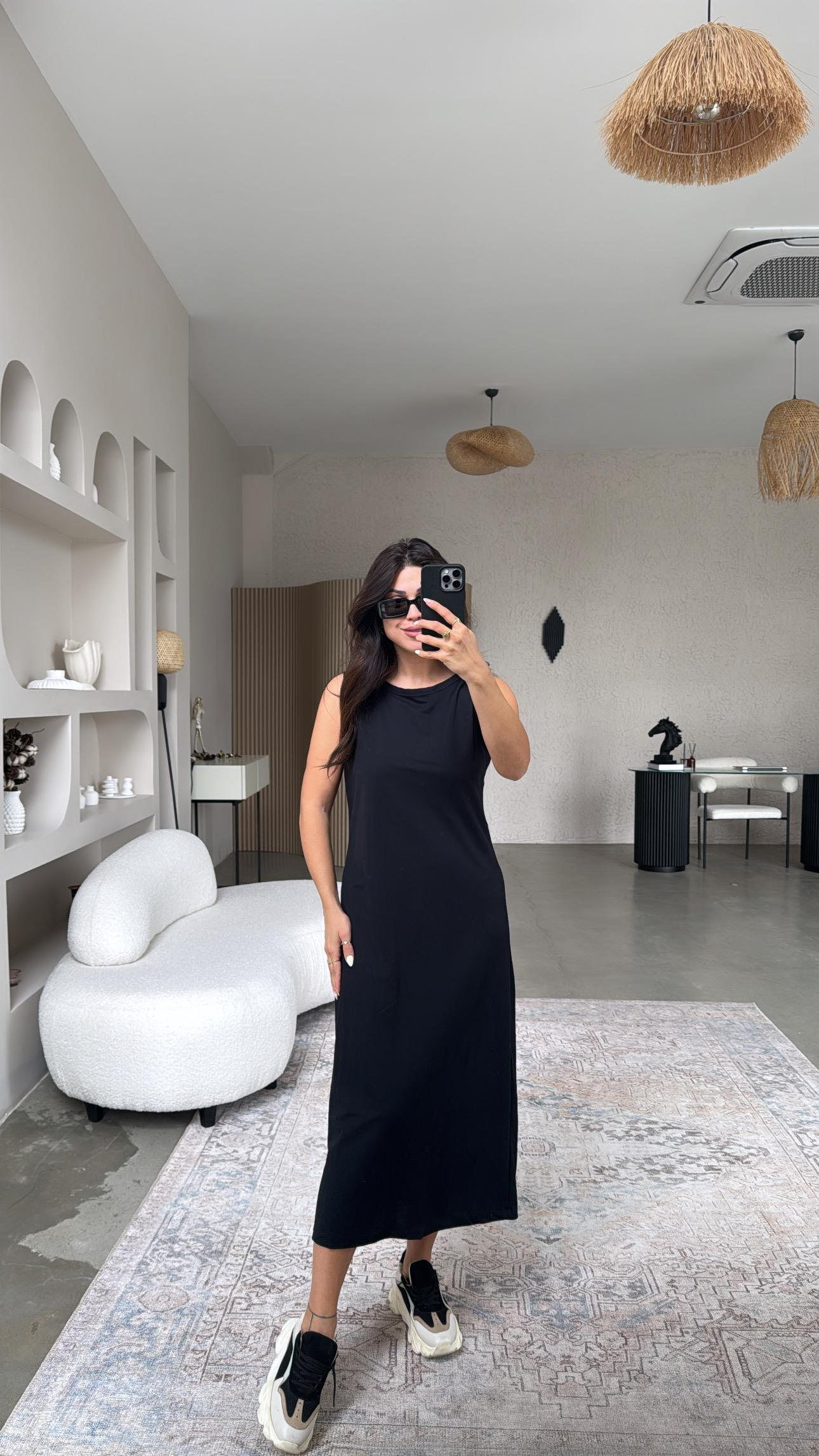 Siyah Basic Midi Elbise