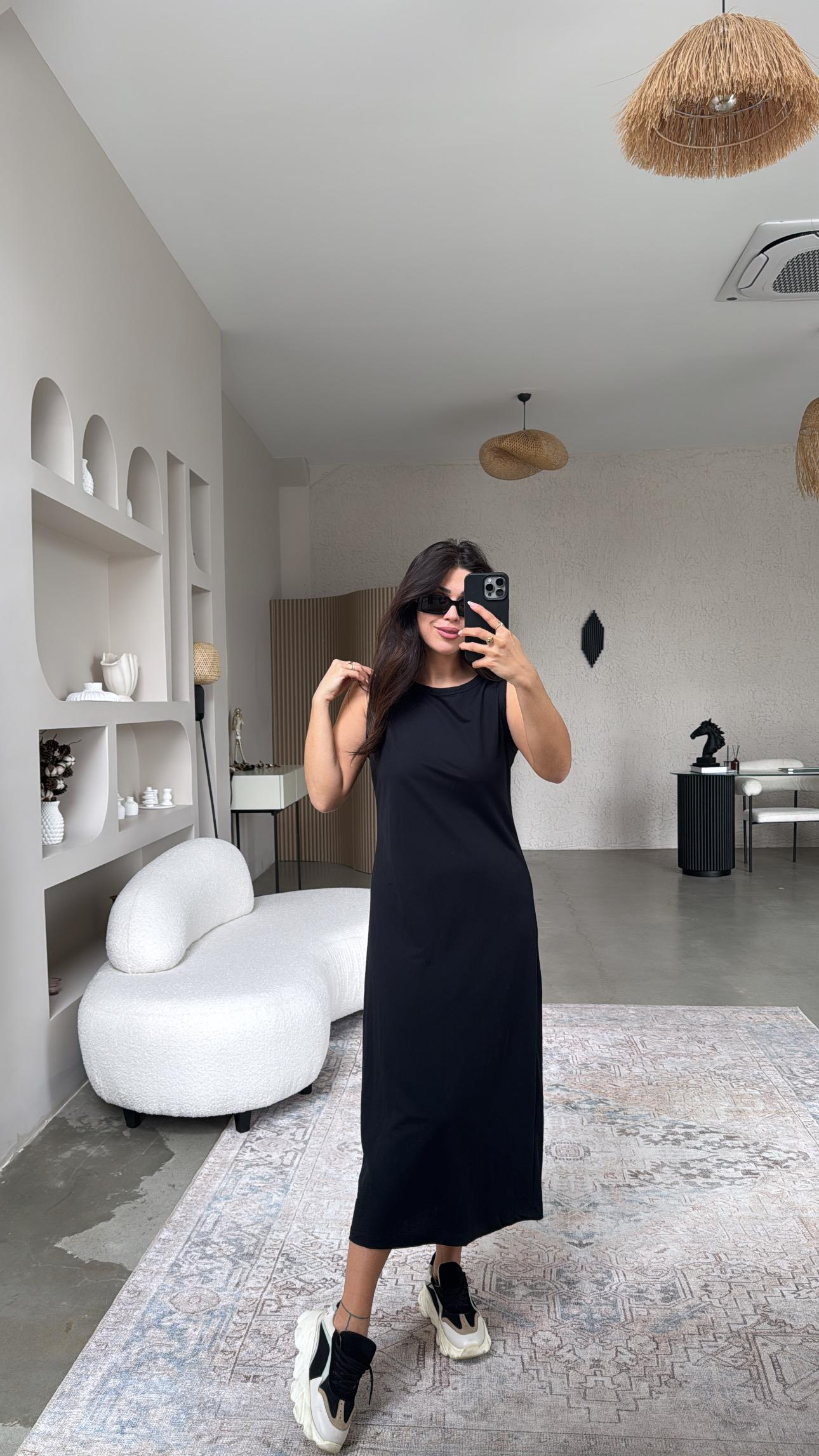 Siyah Basic Midi Elbise