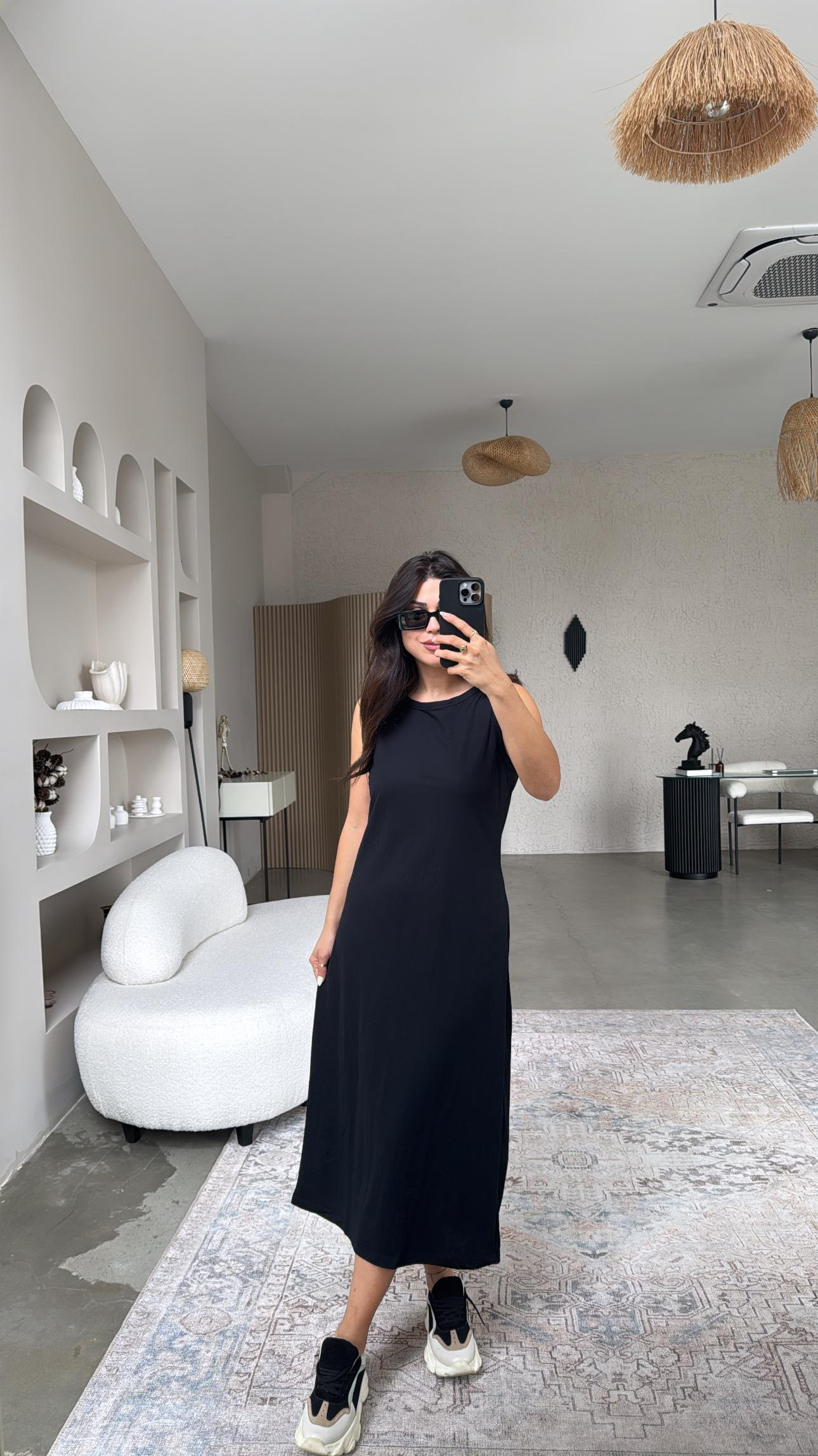 Siyah Basic Midi Elbise