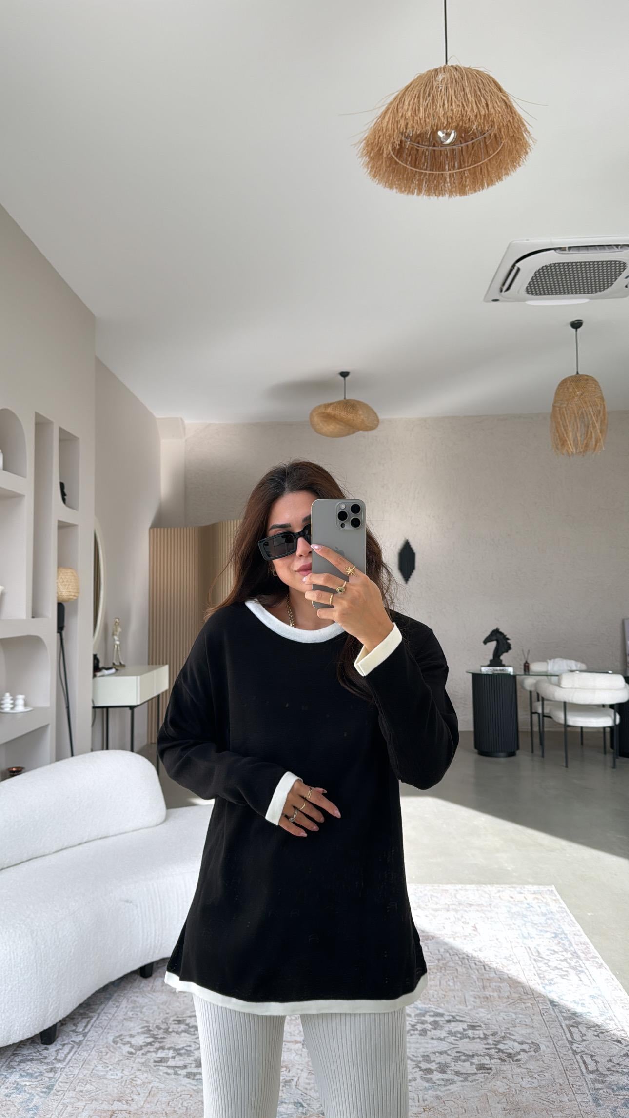 Siyah Beyaz Biyeli Triko