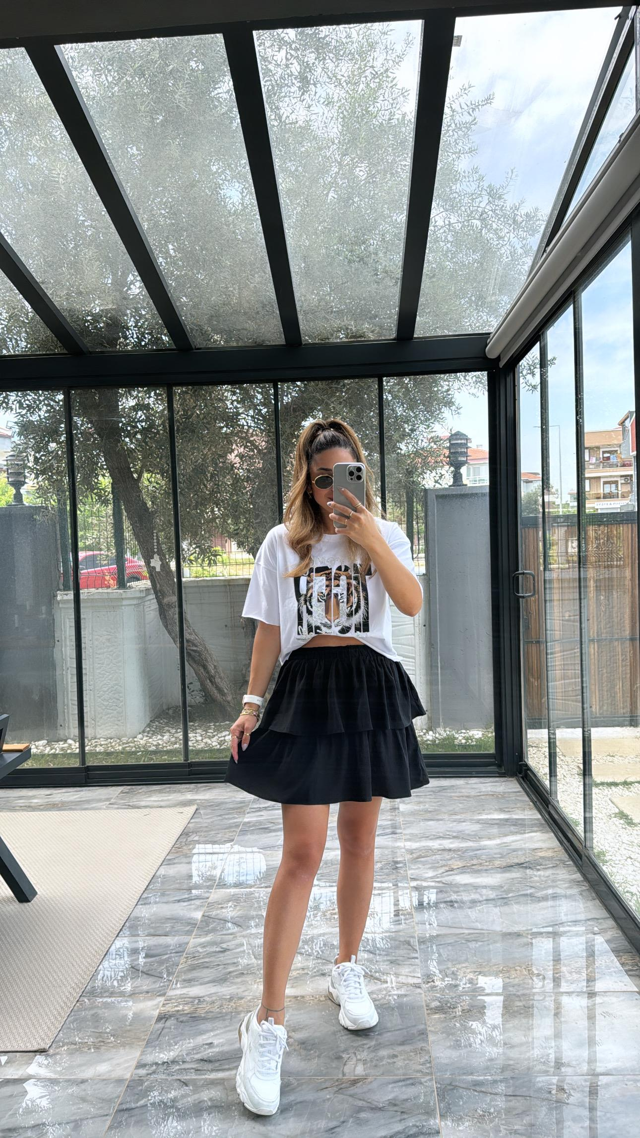Siyah Çift Kat Etek