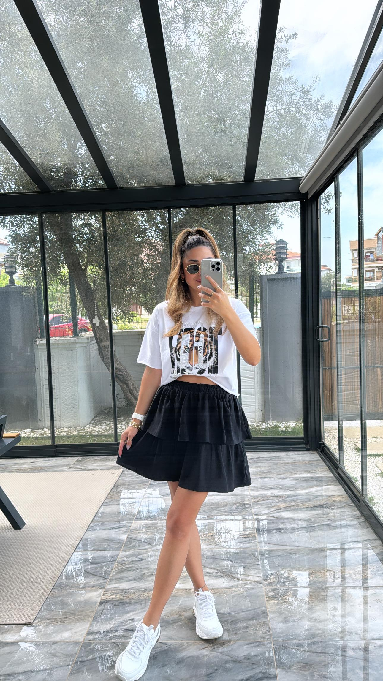 Siyah Çift Kat Etek