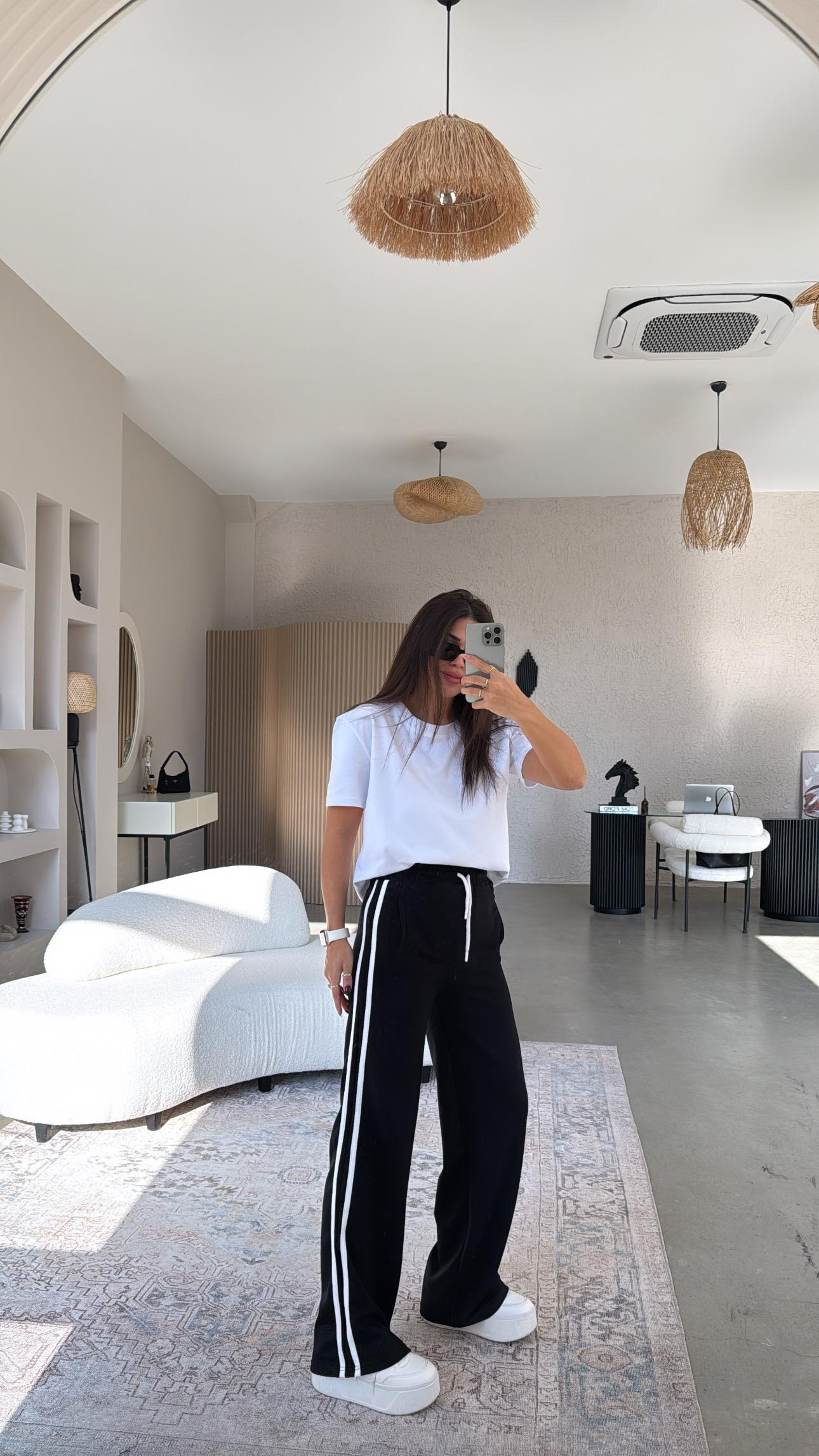 Siyah Çift Şeritli Modal Eşofman