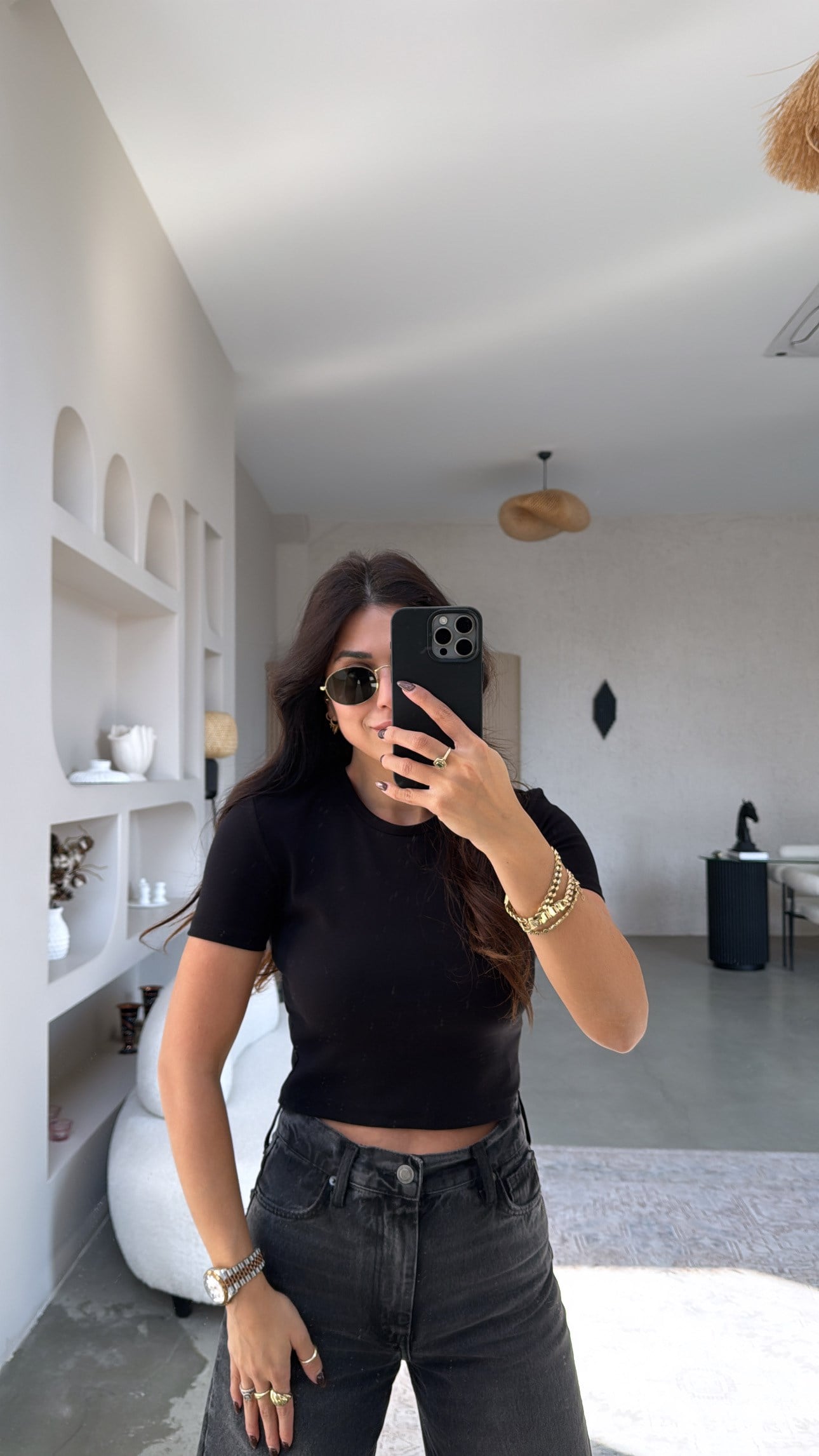 Siyah Crop Pamuk Basic Kısa Kol Tshirt