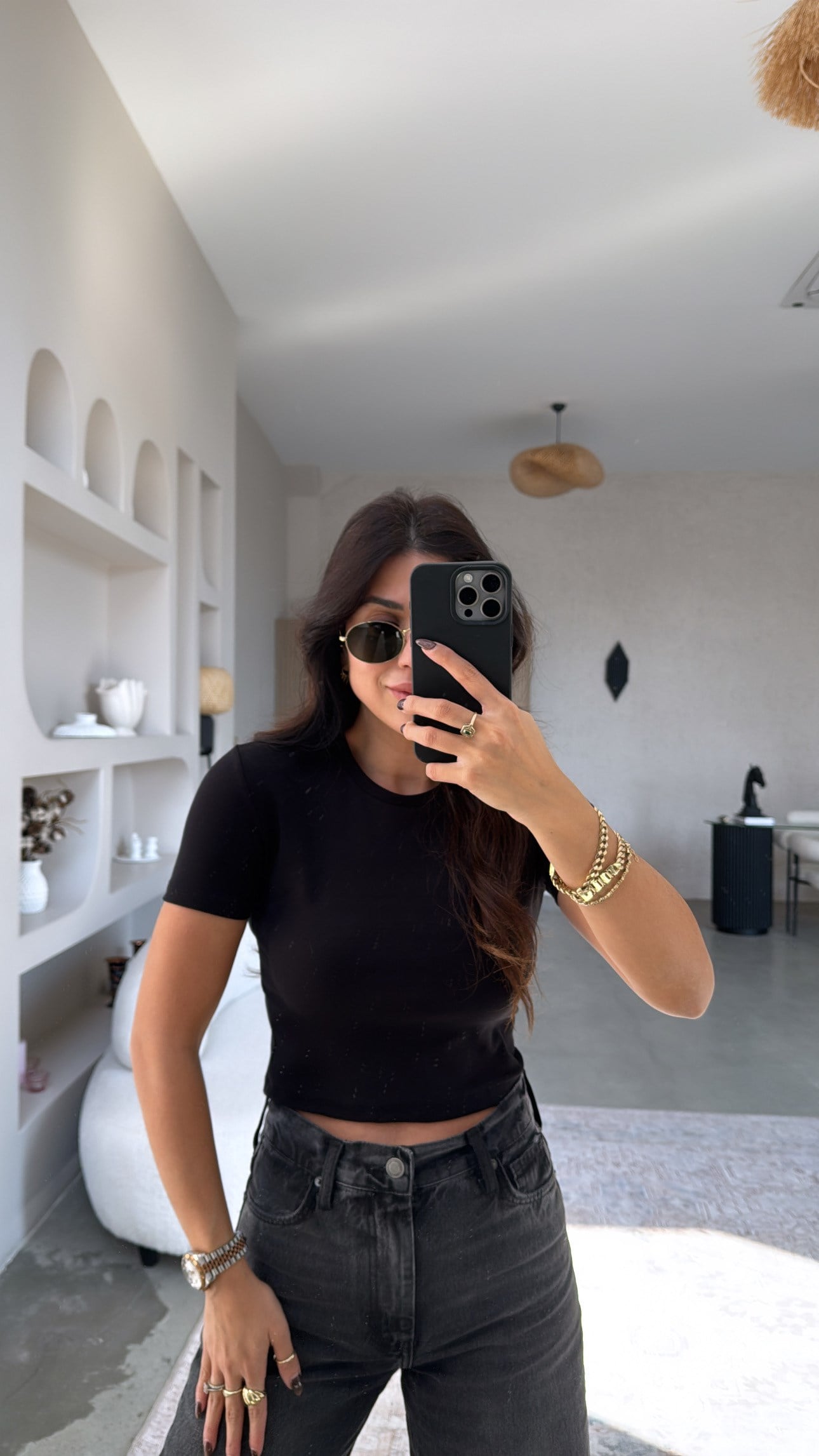 Siyah Crop Pamuk Basic Kısa Kol Tshirt