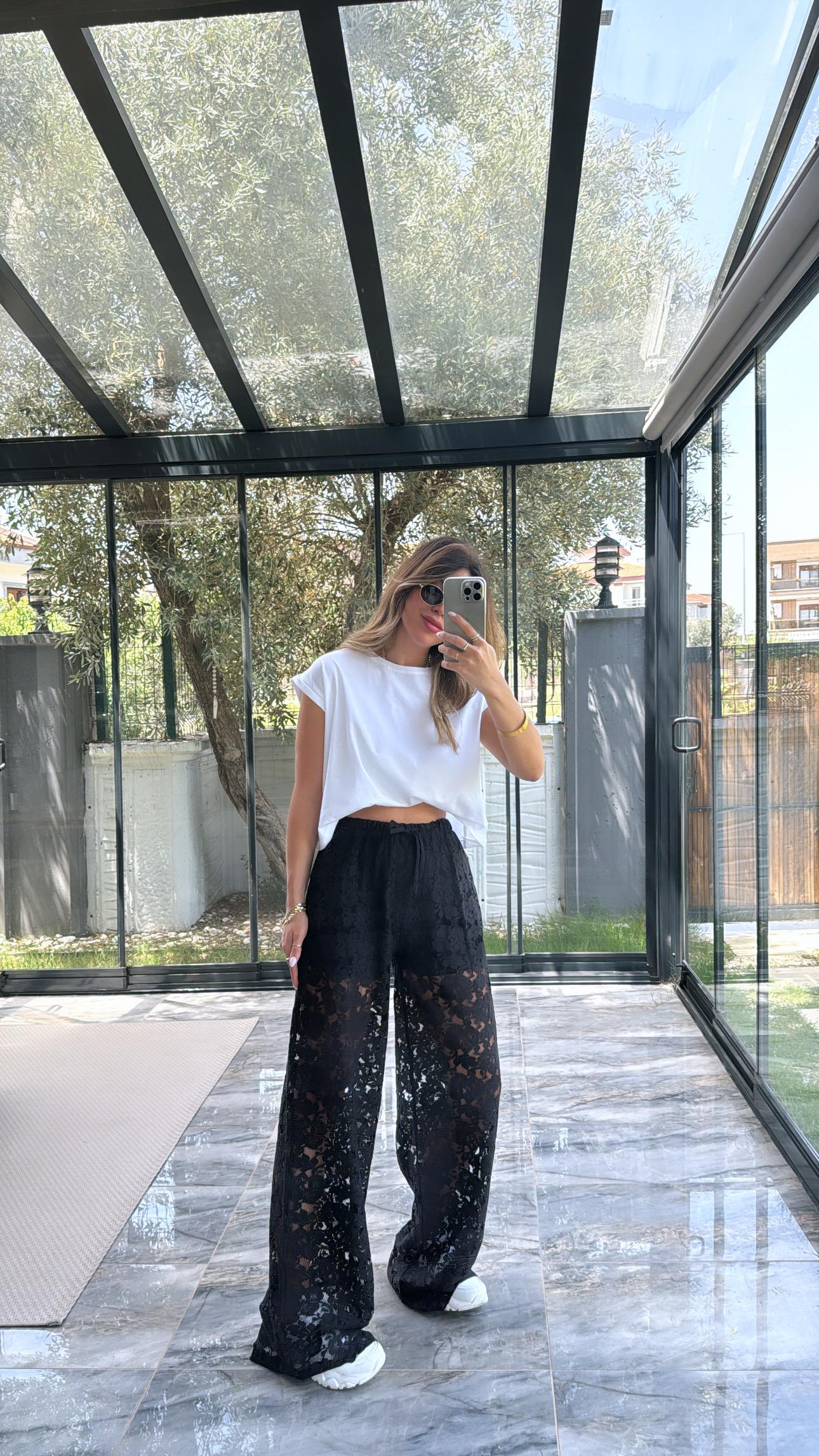 Siyah Dantel Pantolon