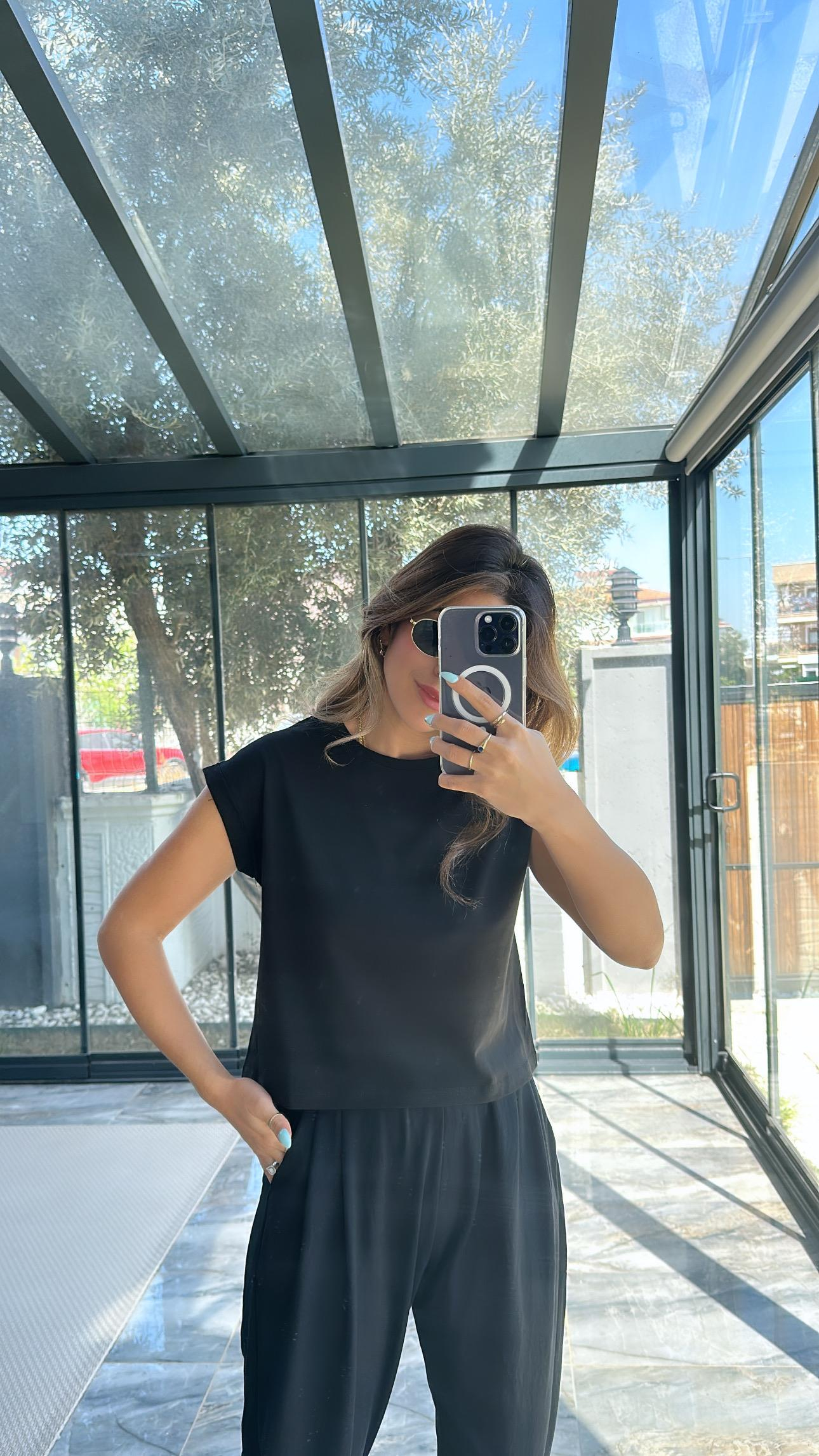 Siyah Duble Kol Basic Tshirt