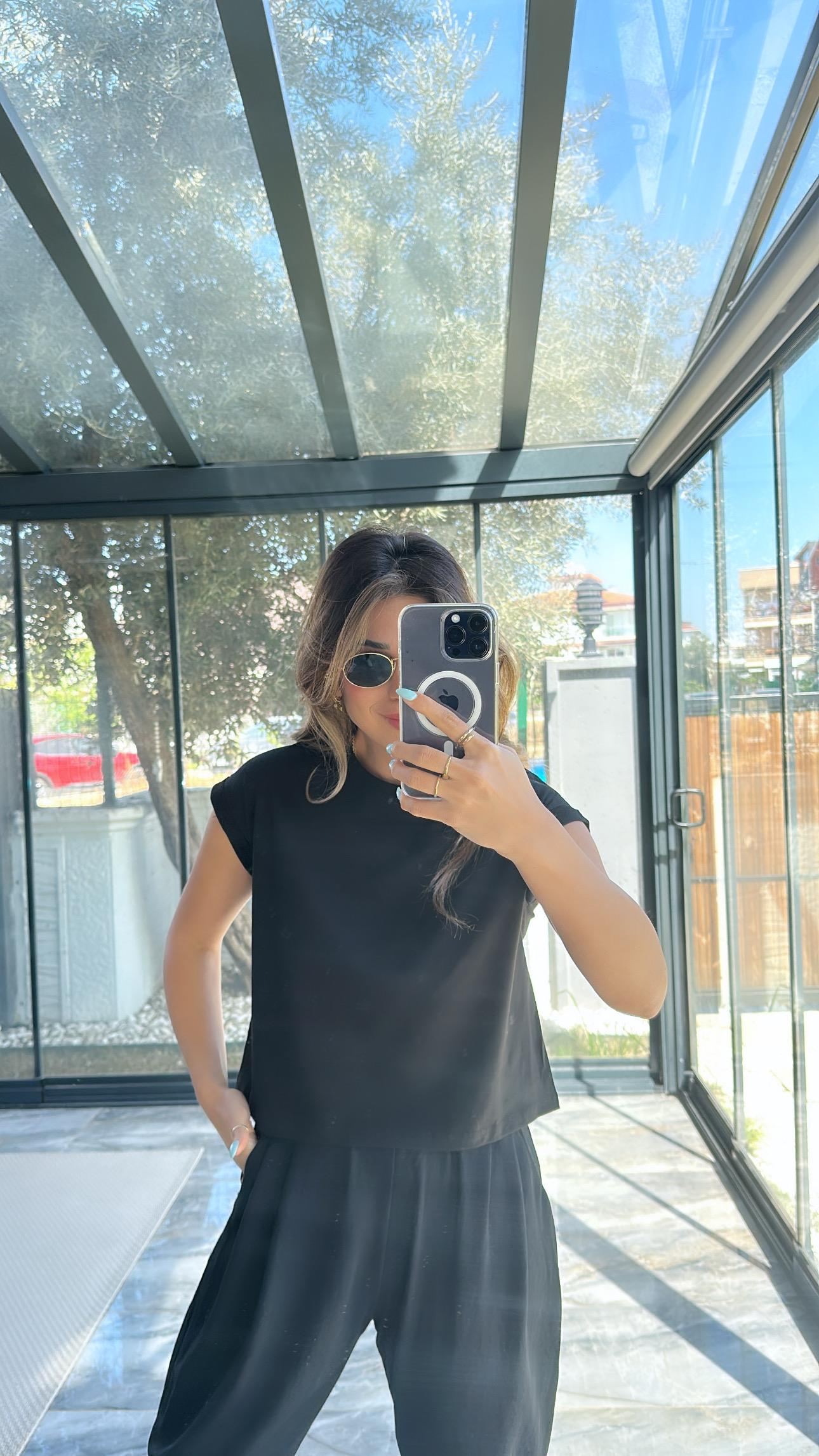 Siyah Duble Kol Basic Tshirt