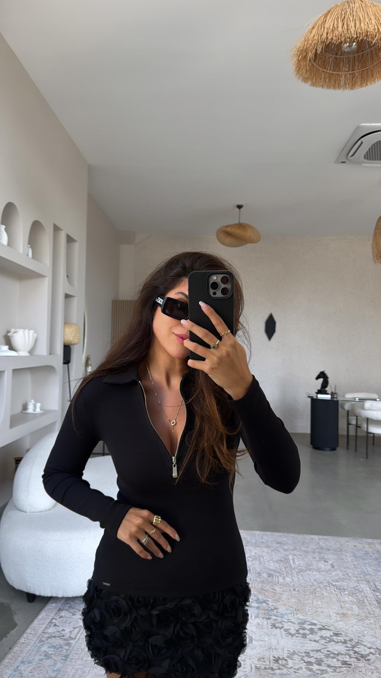 Siyah Fermuarlı Uzun Kol Basic