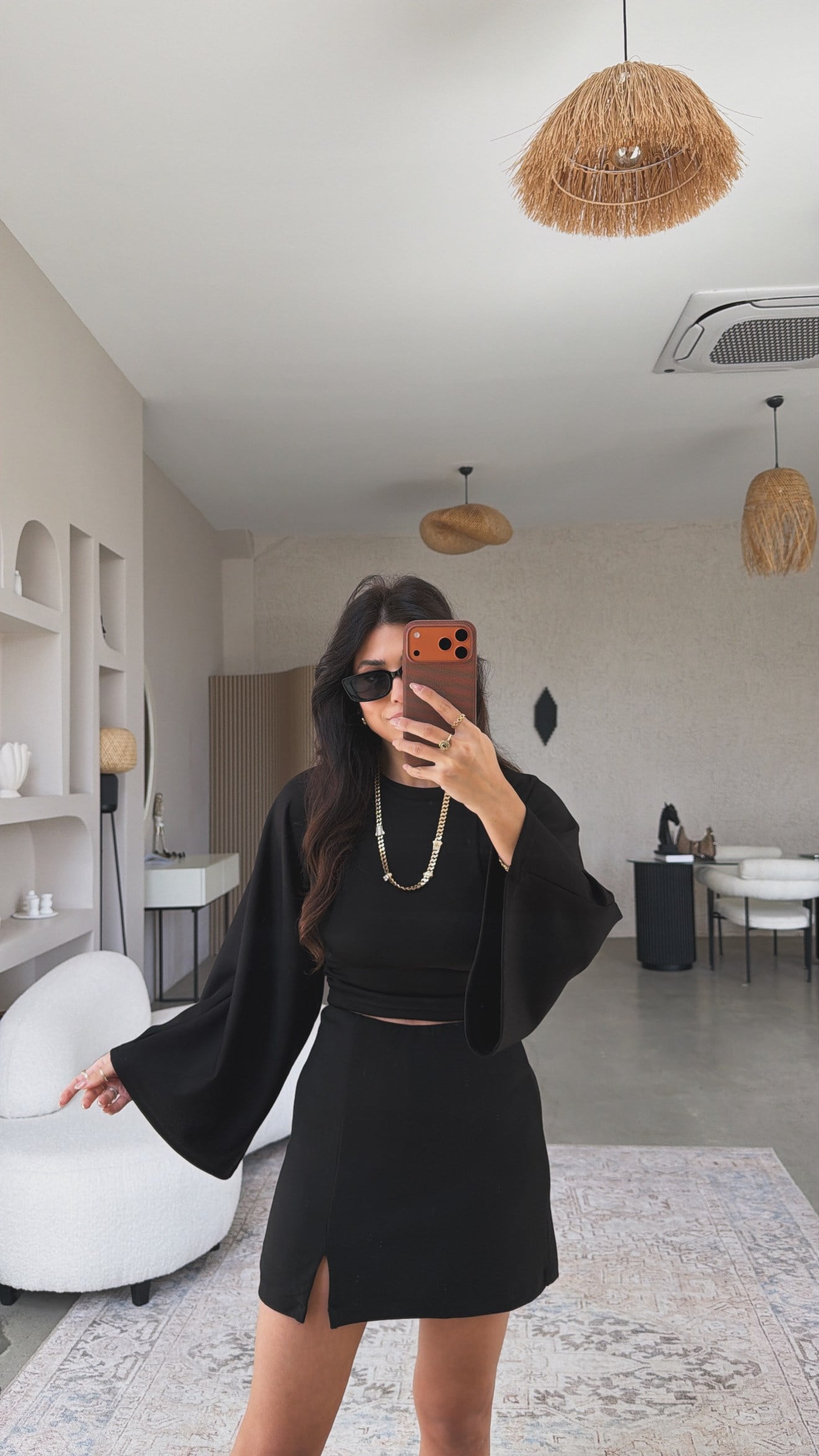 Siyah İspanyol Kol Modal Crop Bluz