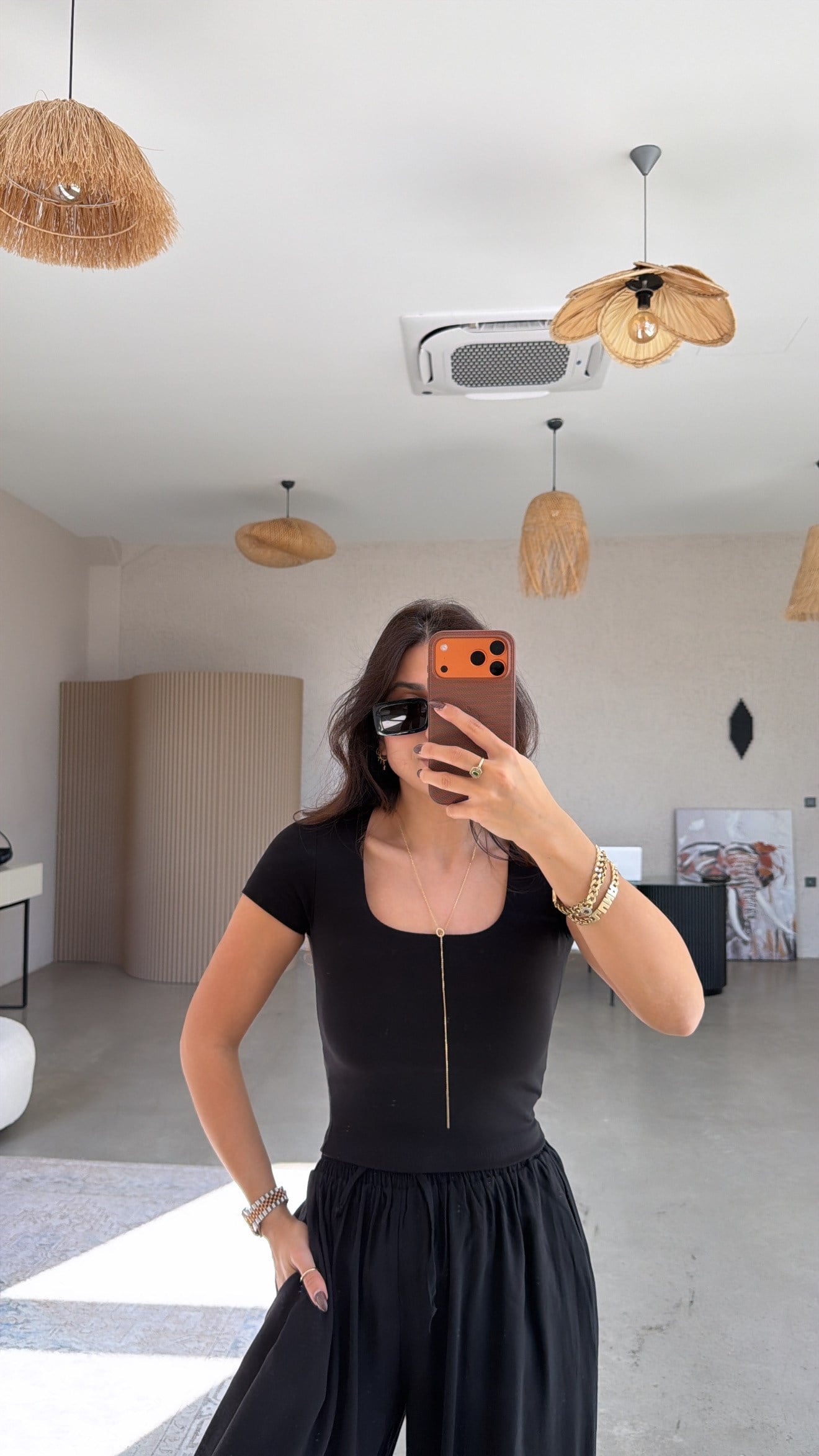 Siyah Kare Yaka Basic Pamuklu Crop Tshirt