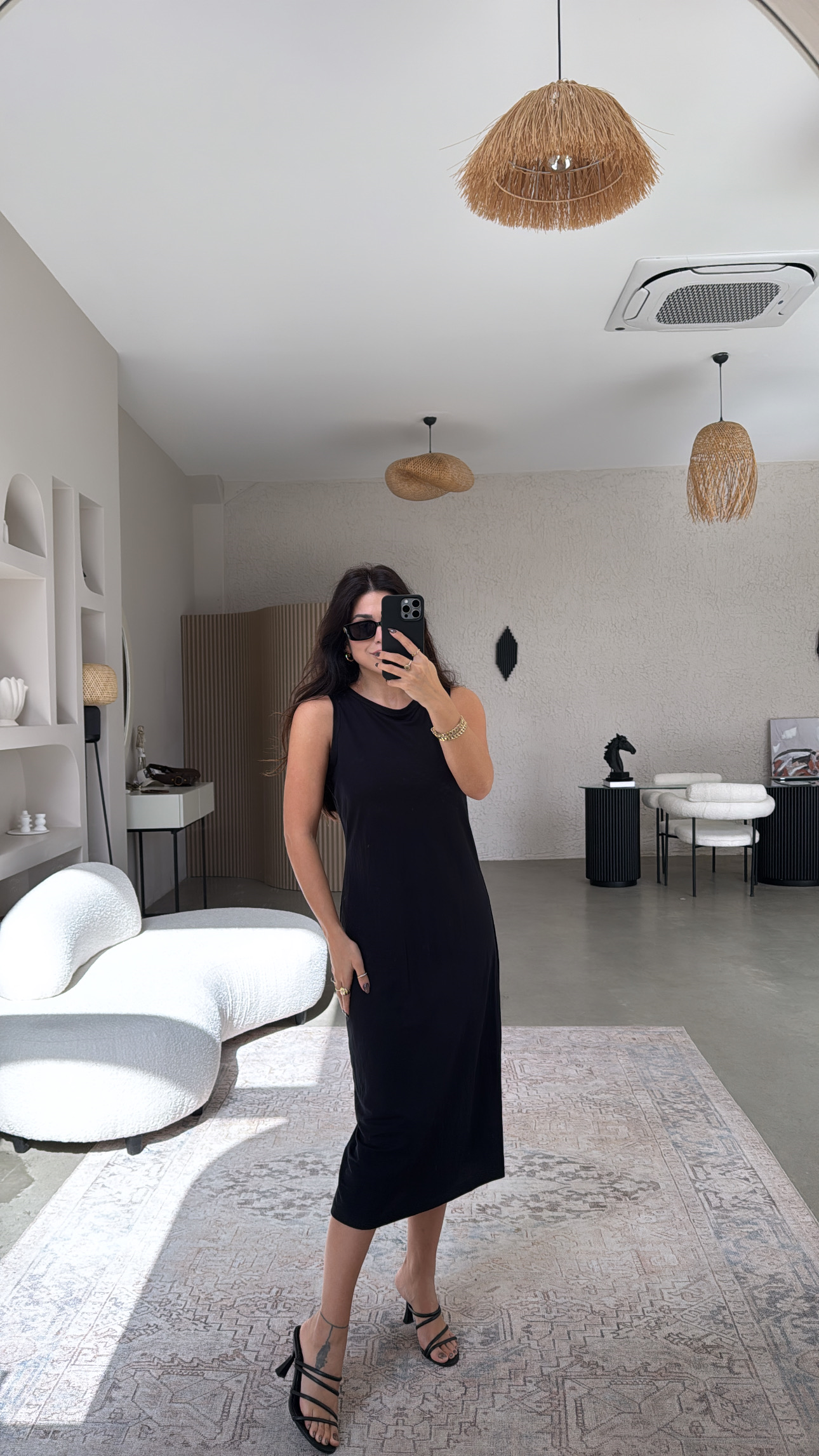 Siyah Kolsuz Tensel Basic Elbise