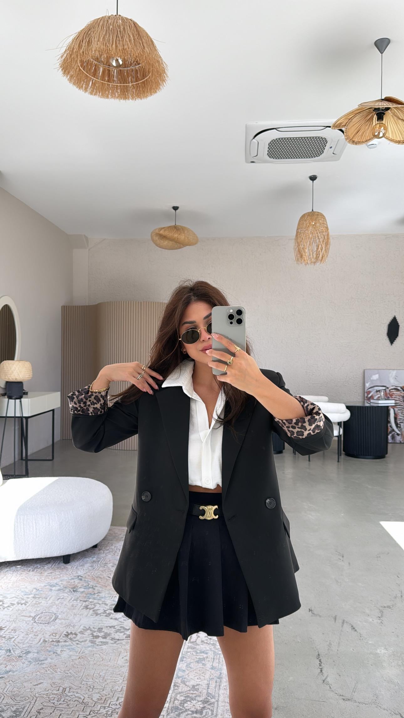 Siyah Leopar Astarlı Ceket
