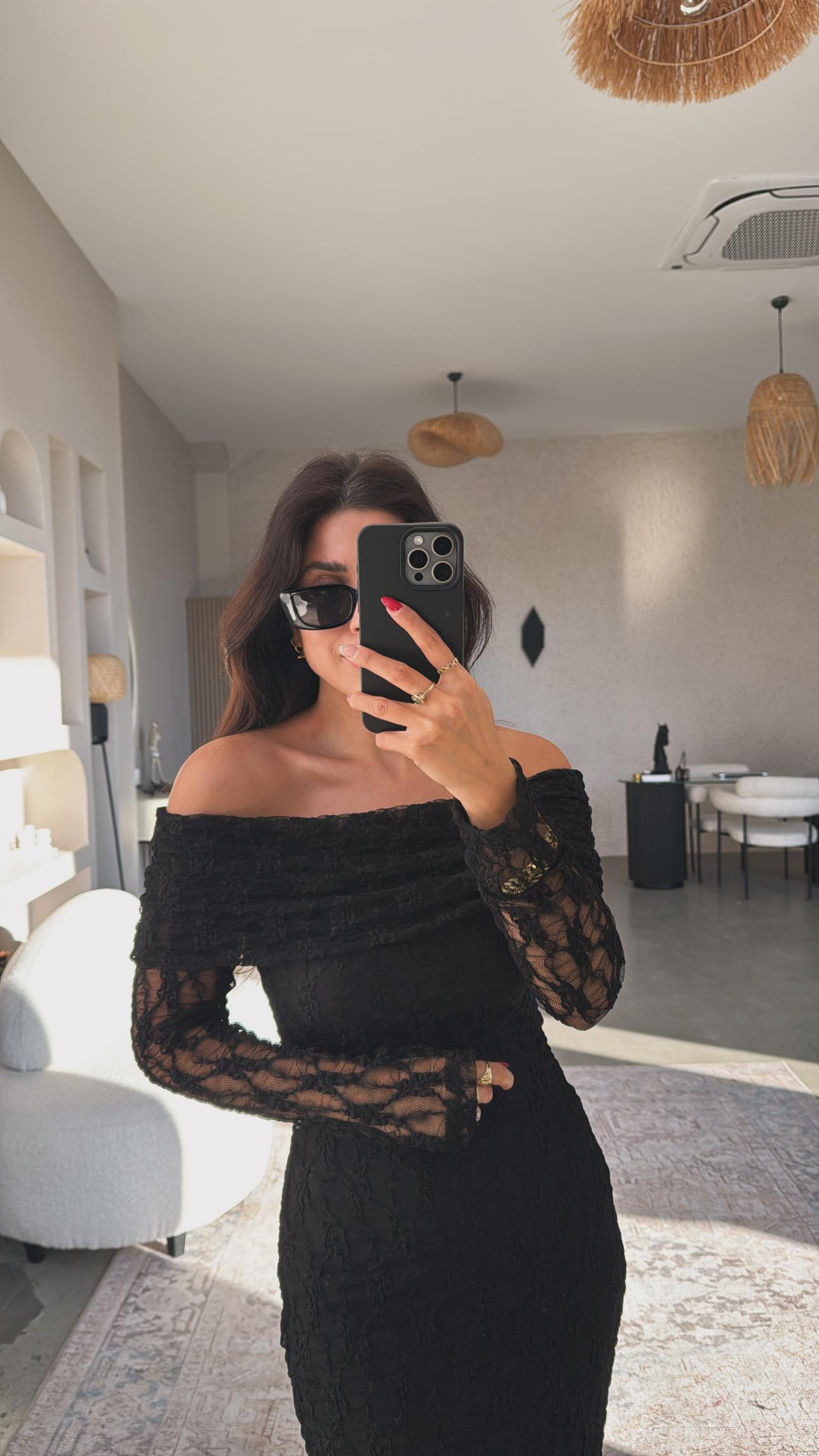 Siyah Maxi Dantel Elbise