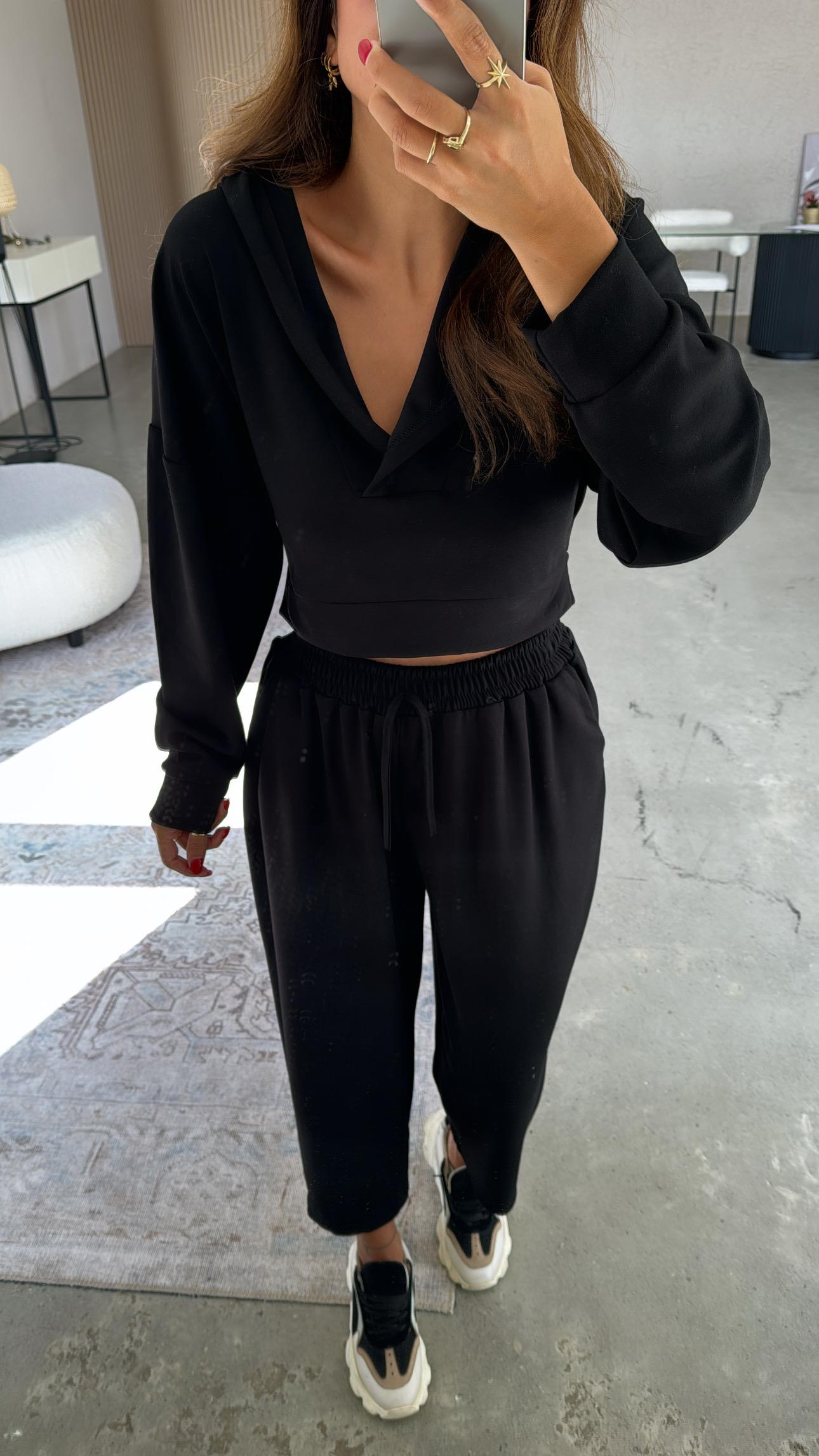 Siyah Modal Kapüşonlu Takım