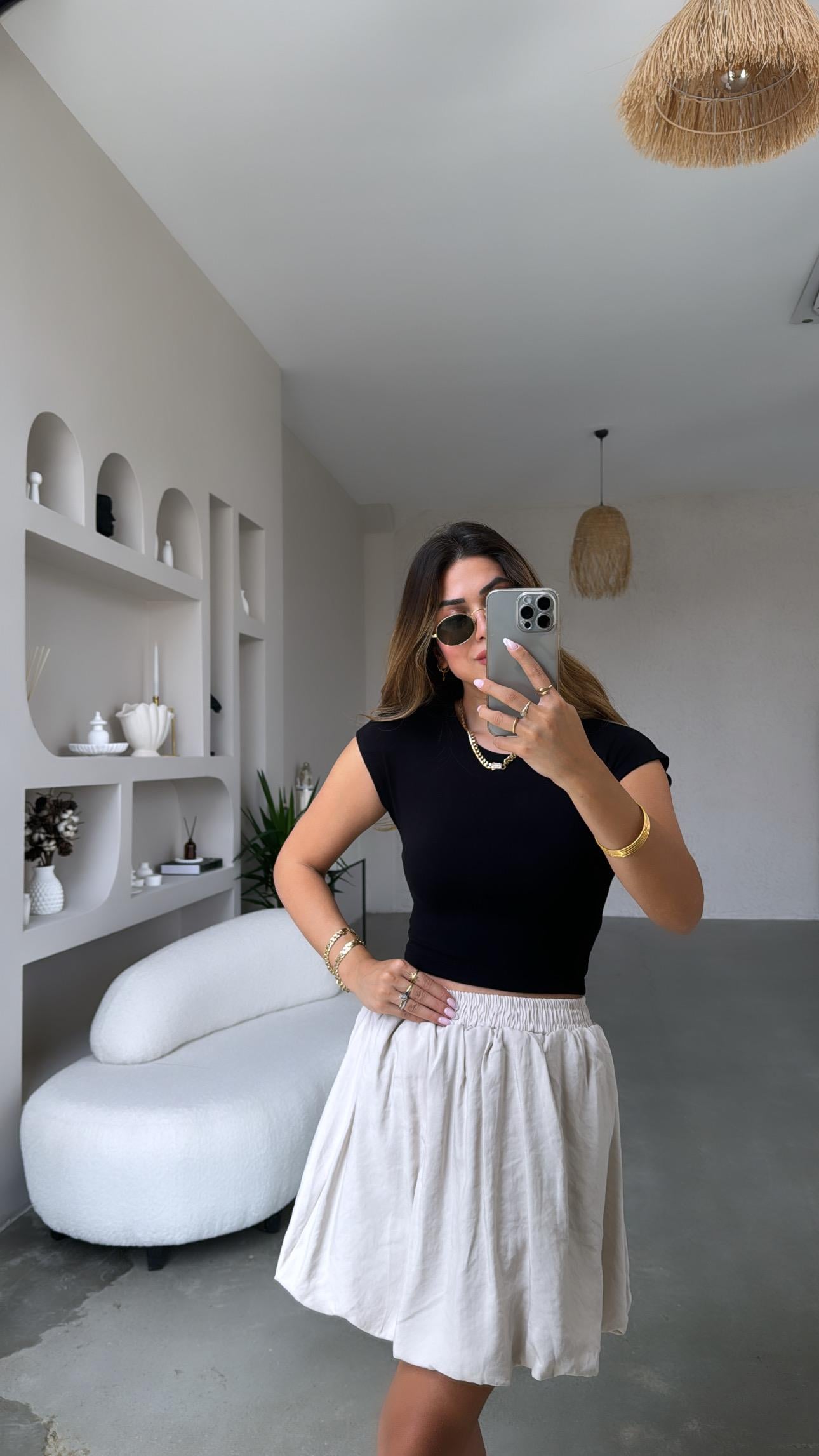 Siyah Modal Kumaş Basic Tshirt