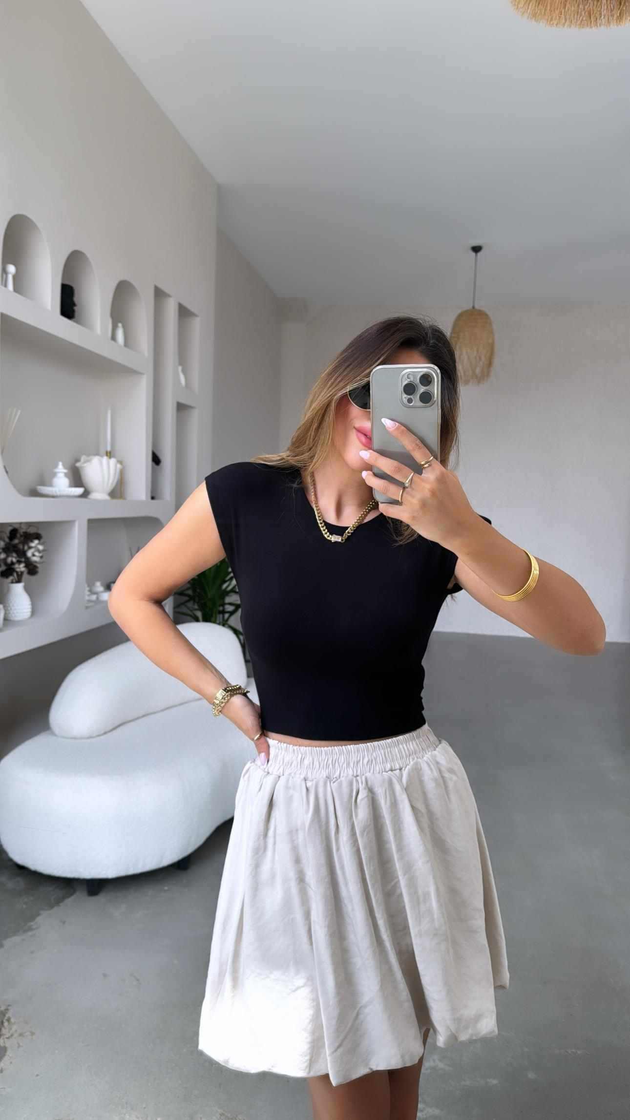 Siyah Modal Kumaş Basic Tshirt