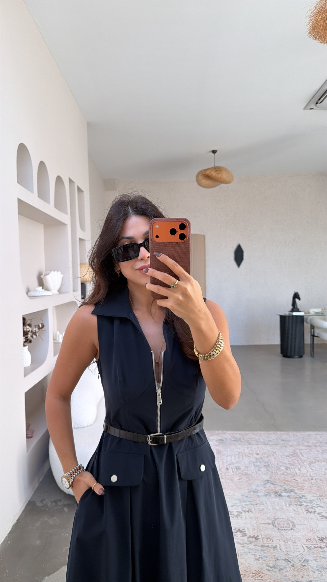 Siyah Ntw Model Paraşüt Kumaş Kemerli Premium Elbise