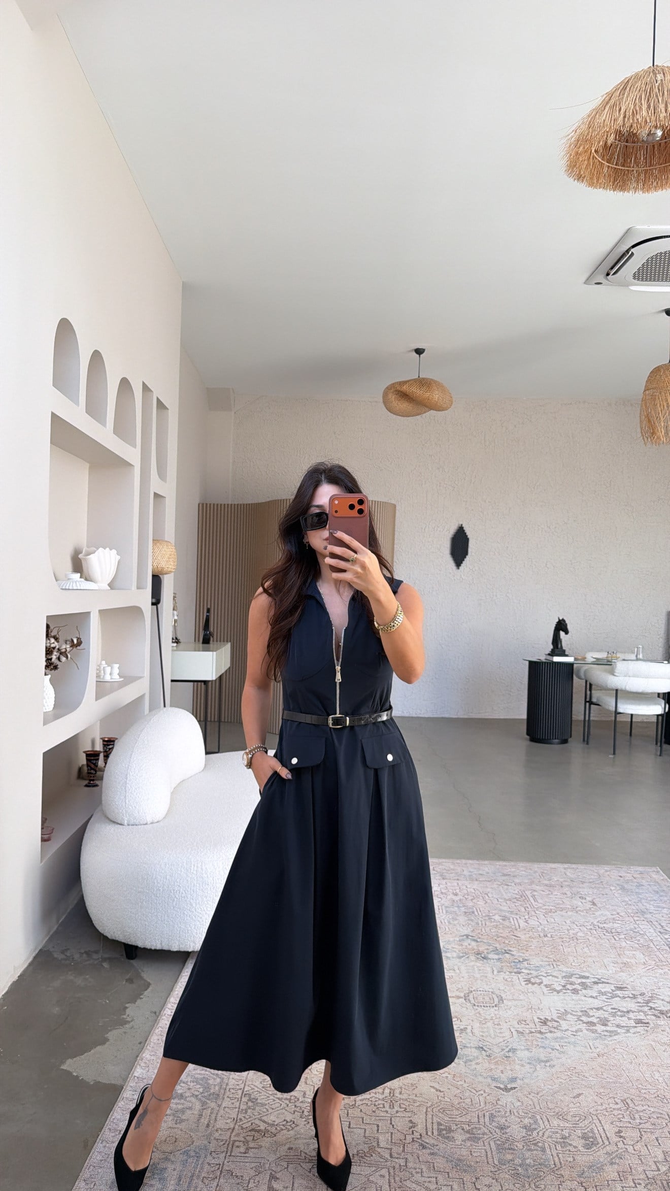 Siyah Ntw Model Paraşüt Kumaş Kemerli Premium Elbise