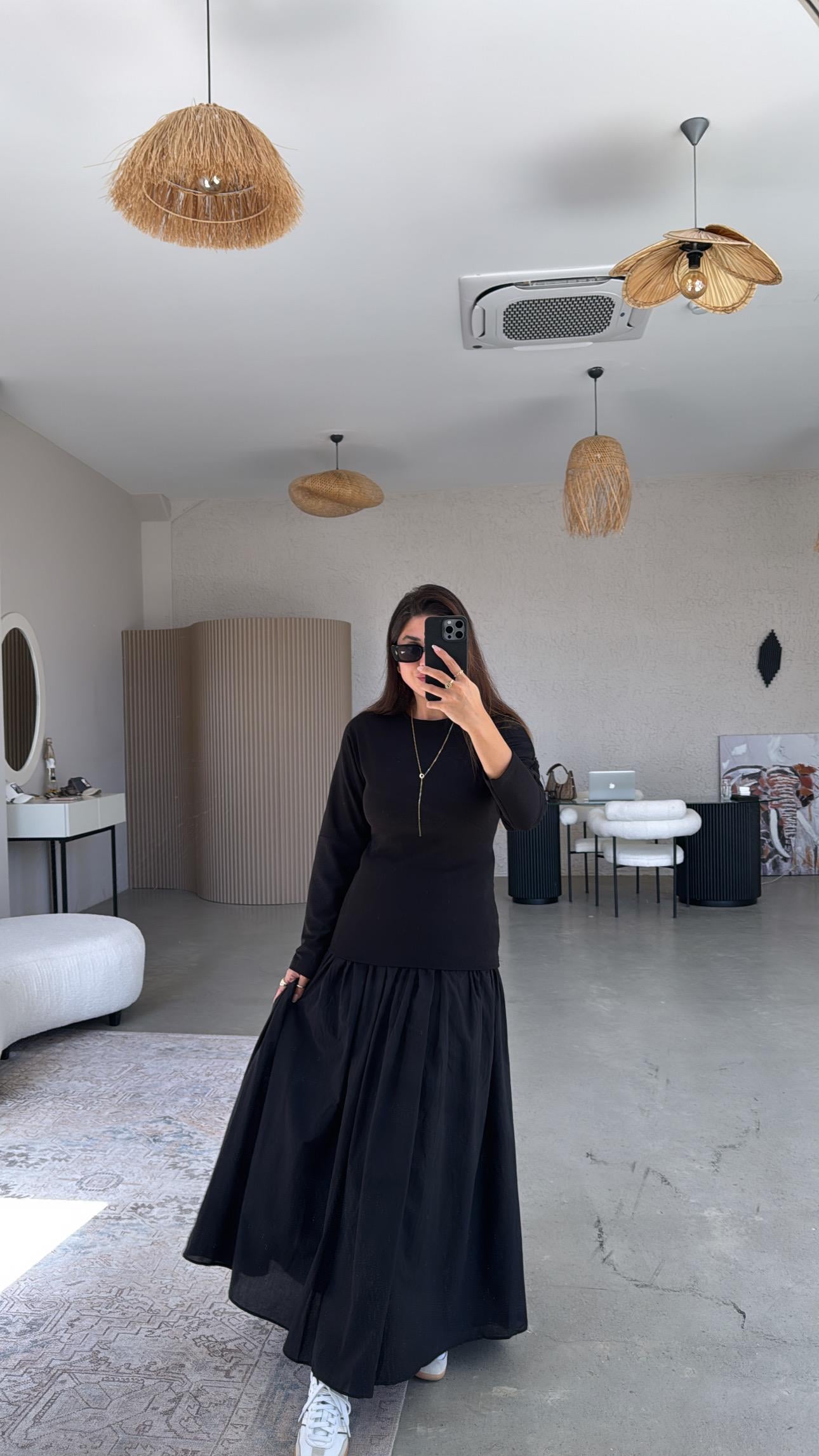 Siyah Örme Altı Poplin Elbise