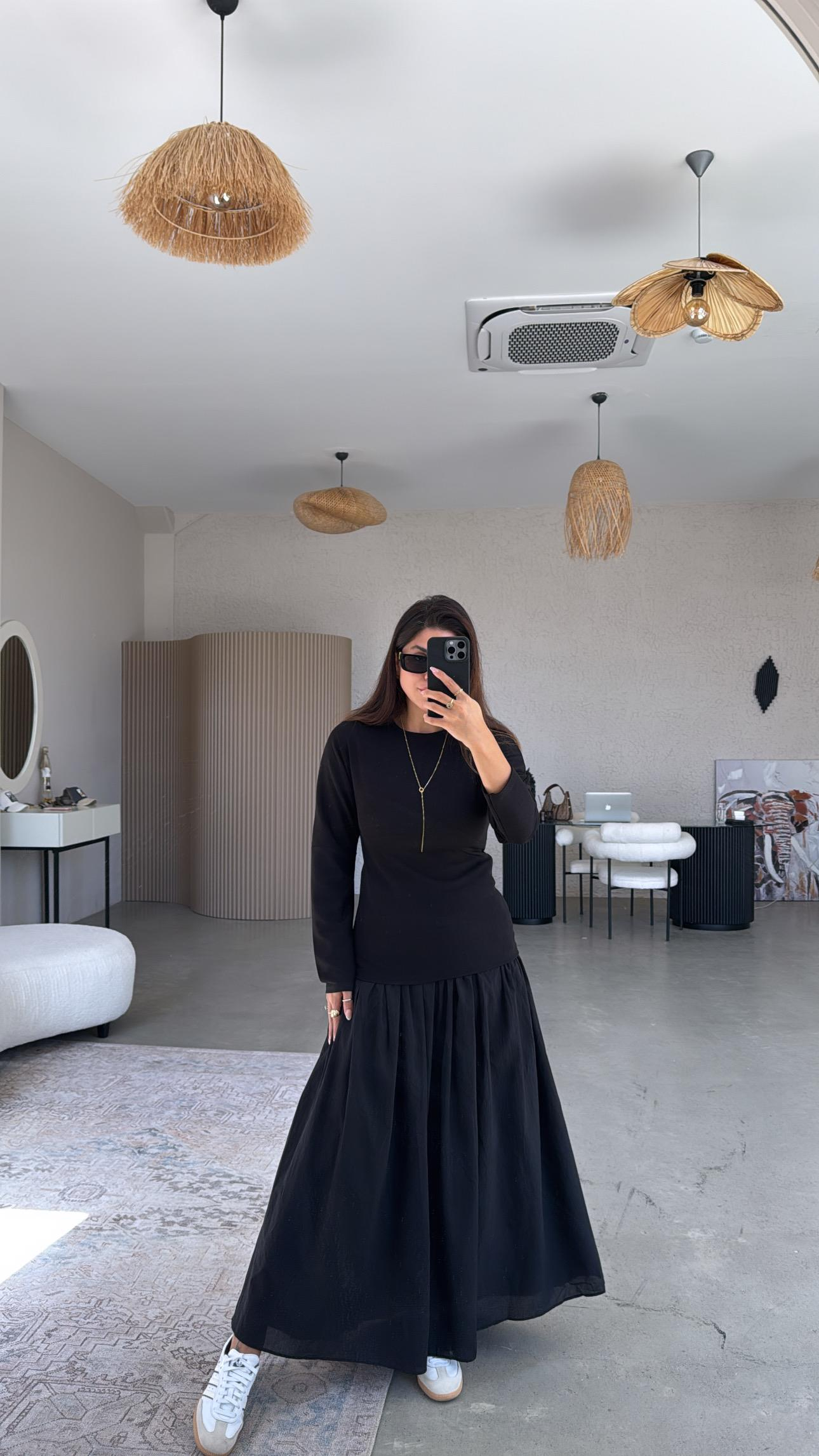 Siyah Örme Altı Poplin Elbise