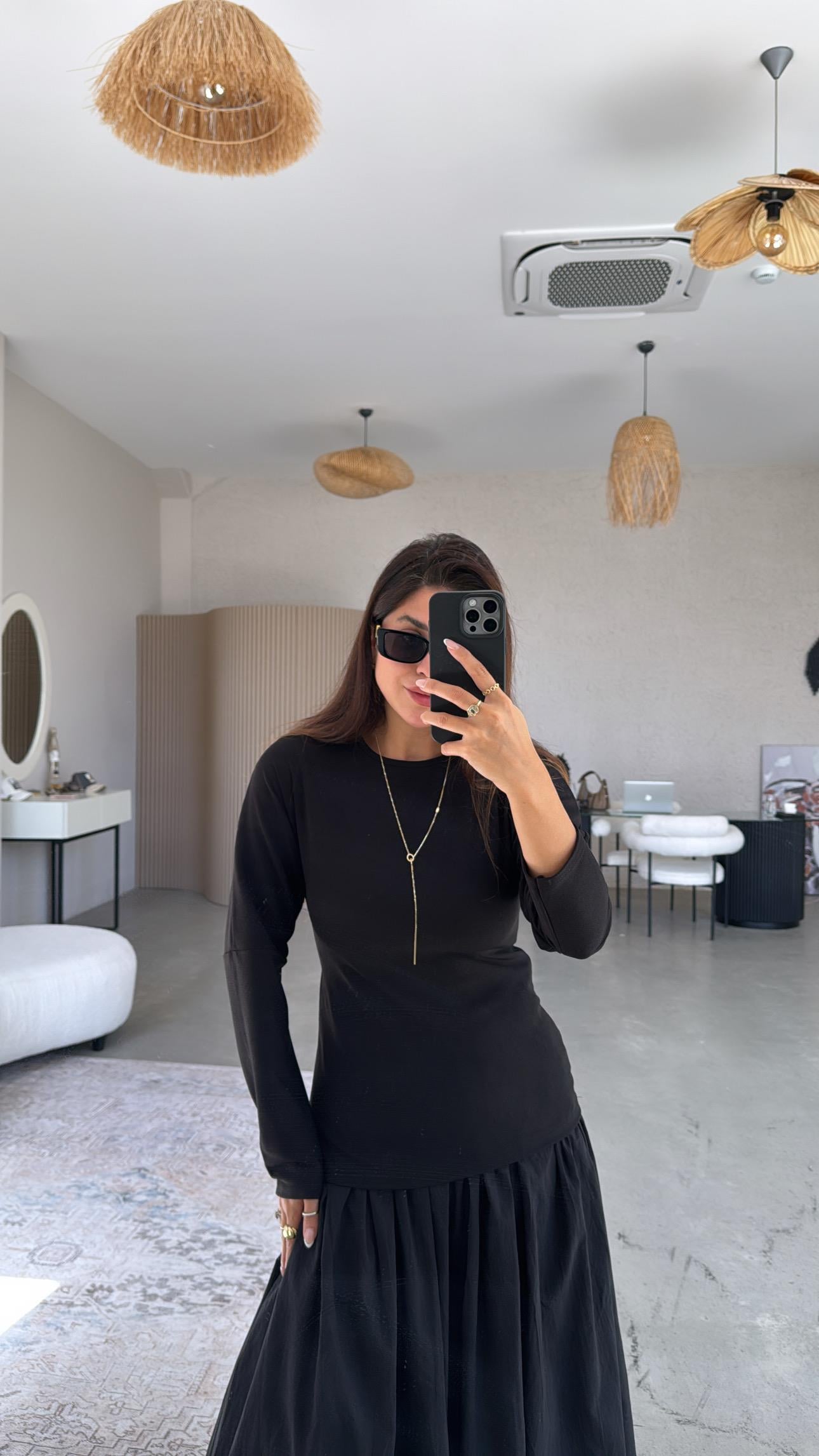 Siyah Örme Altı Poplin Elbise