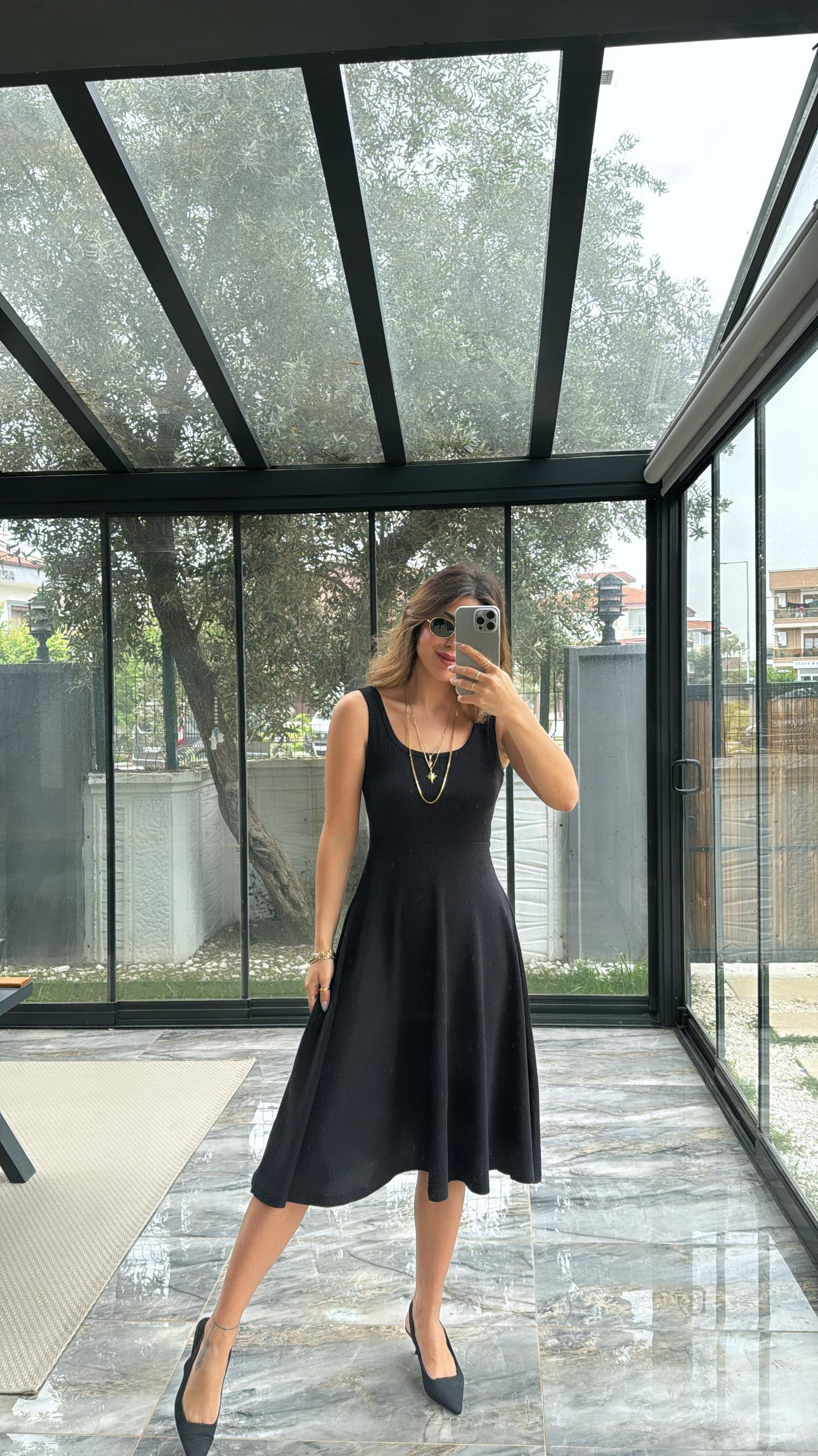 Siyah Özel Üretim Kaşkorse Basic Elbise