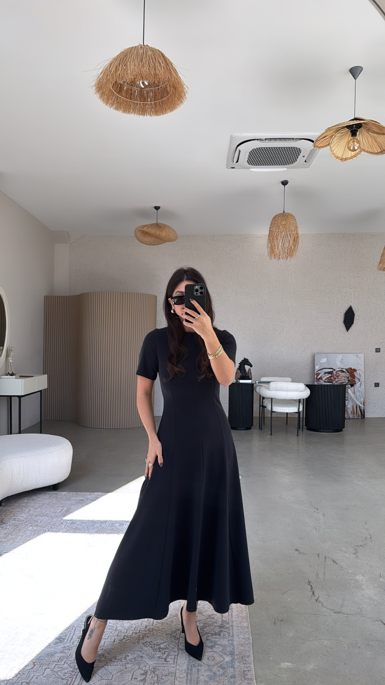 Siyah Parçalı Massi Model Maxi Elbise