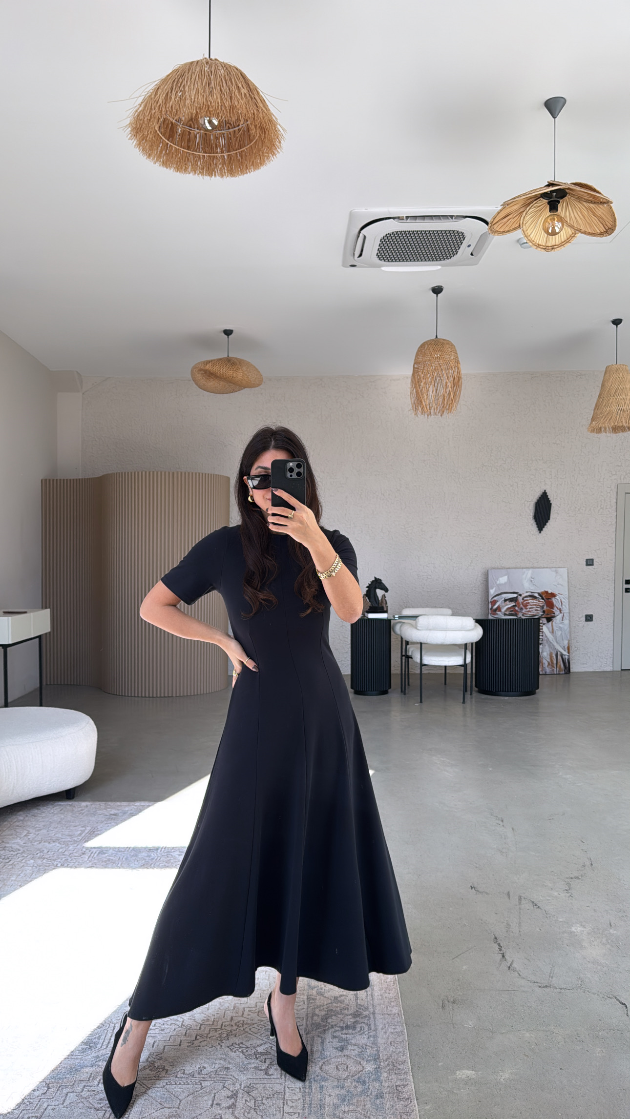 Siyah Parçalı Massi Model Maxi Elbise