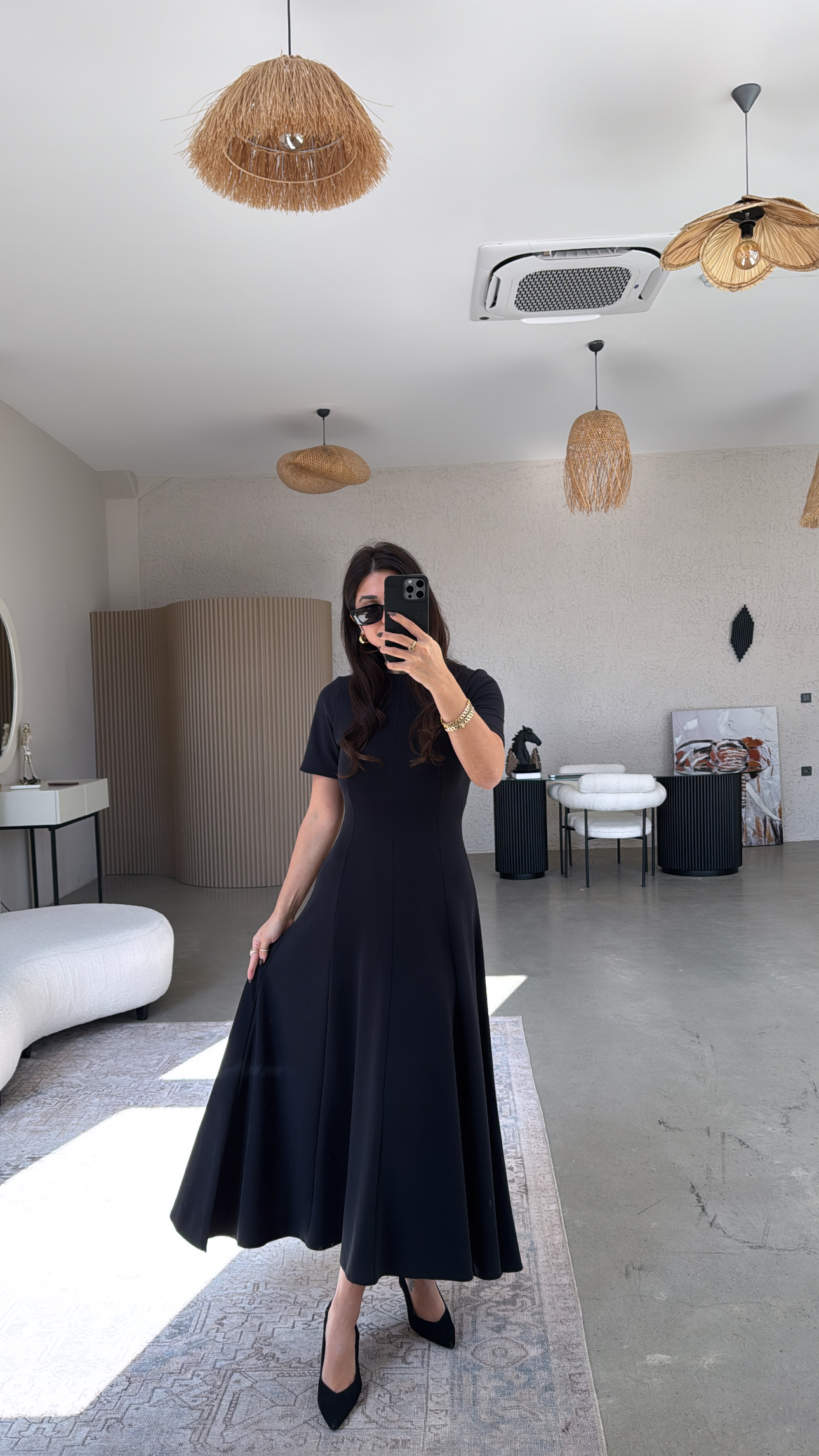 Siyah Parçalı Massi Model Maxi Elbise
