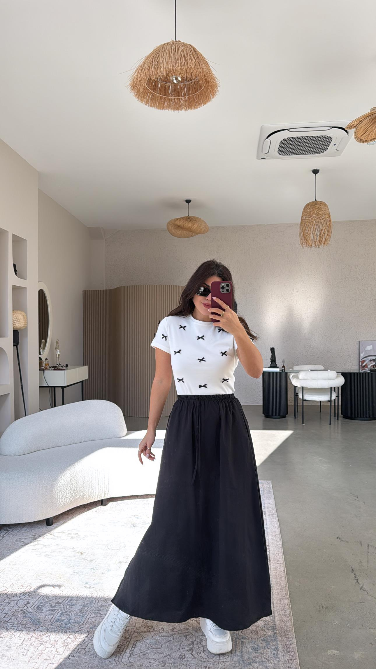 Siyah Poplin Maxi Etek