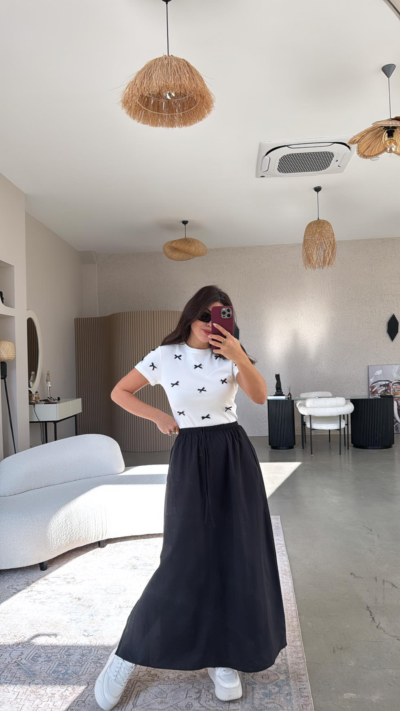 Siyah Poplin Maxi Etek