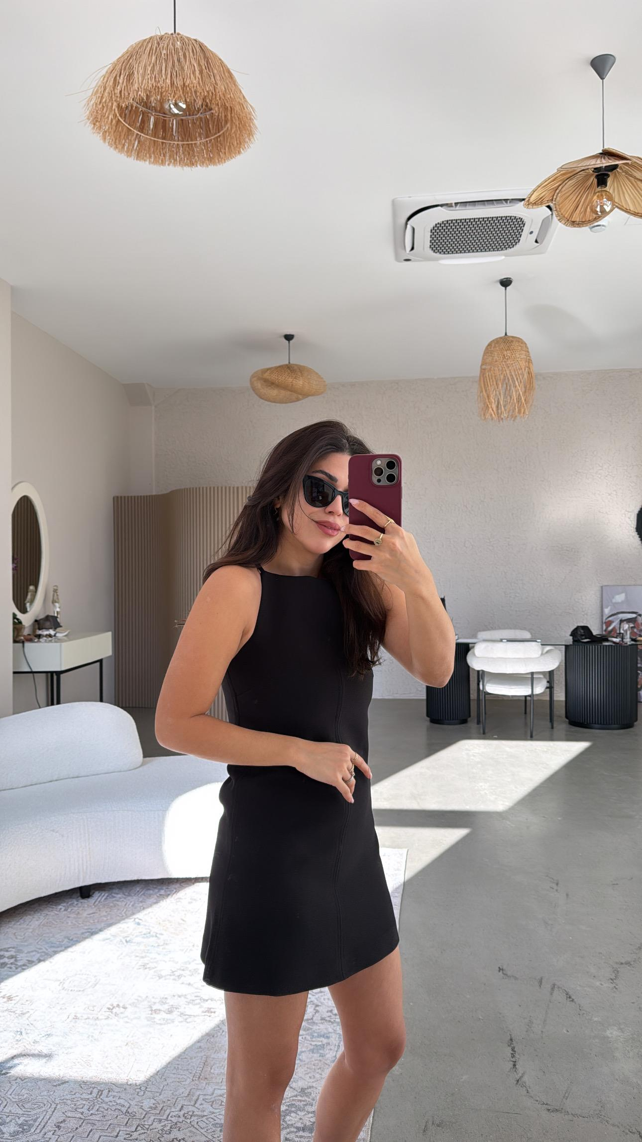 Siyah Premium Askılı Mini Elbise