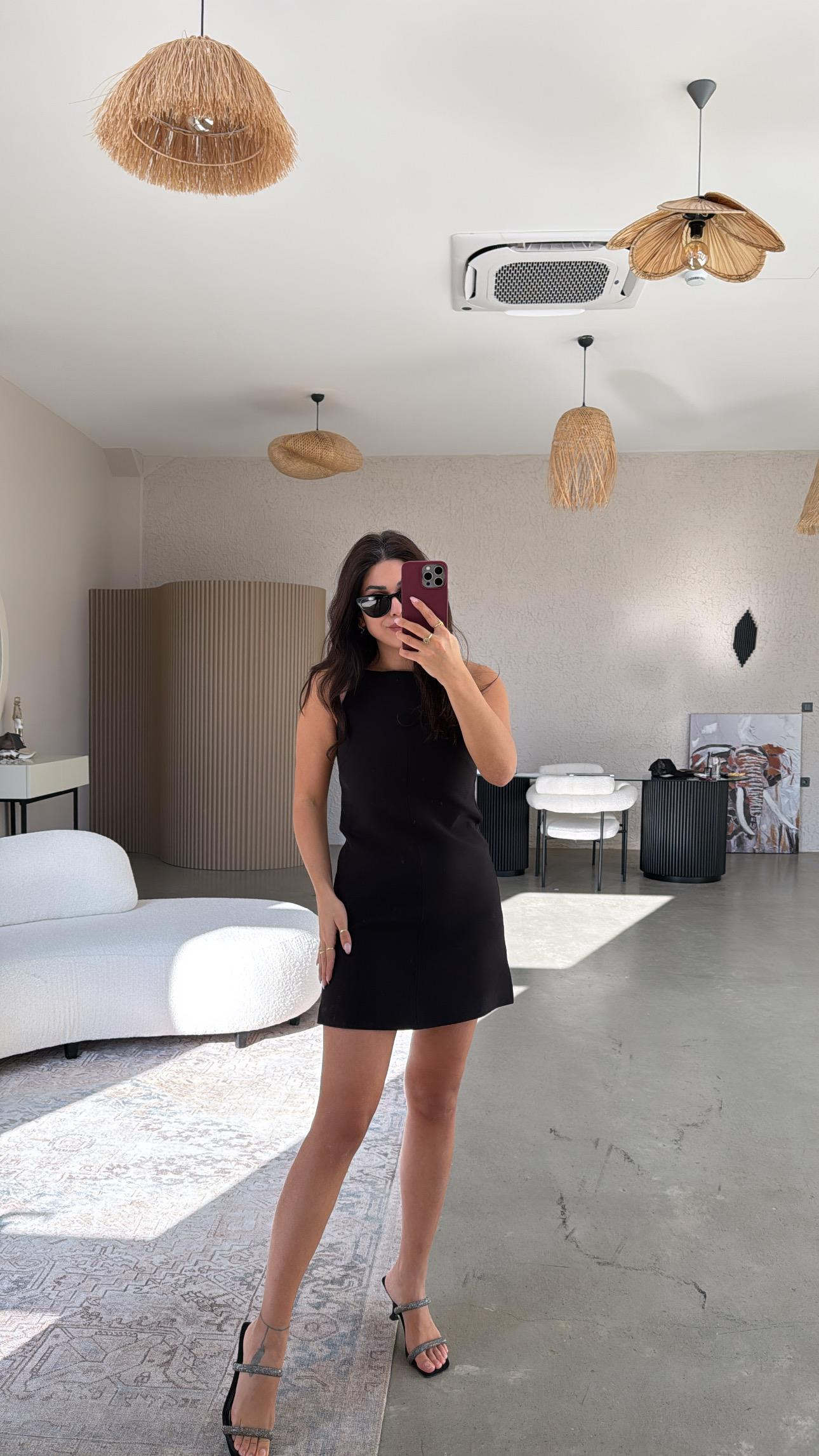 Siyah Premium Askılı Mini Elbise