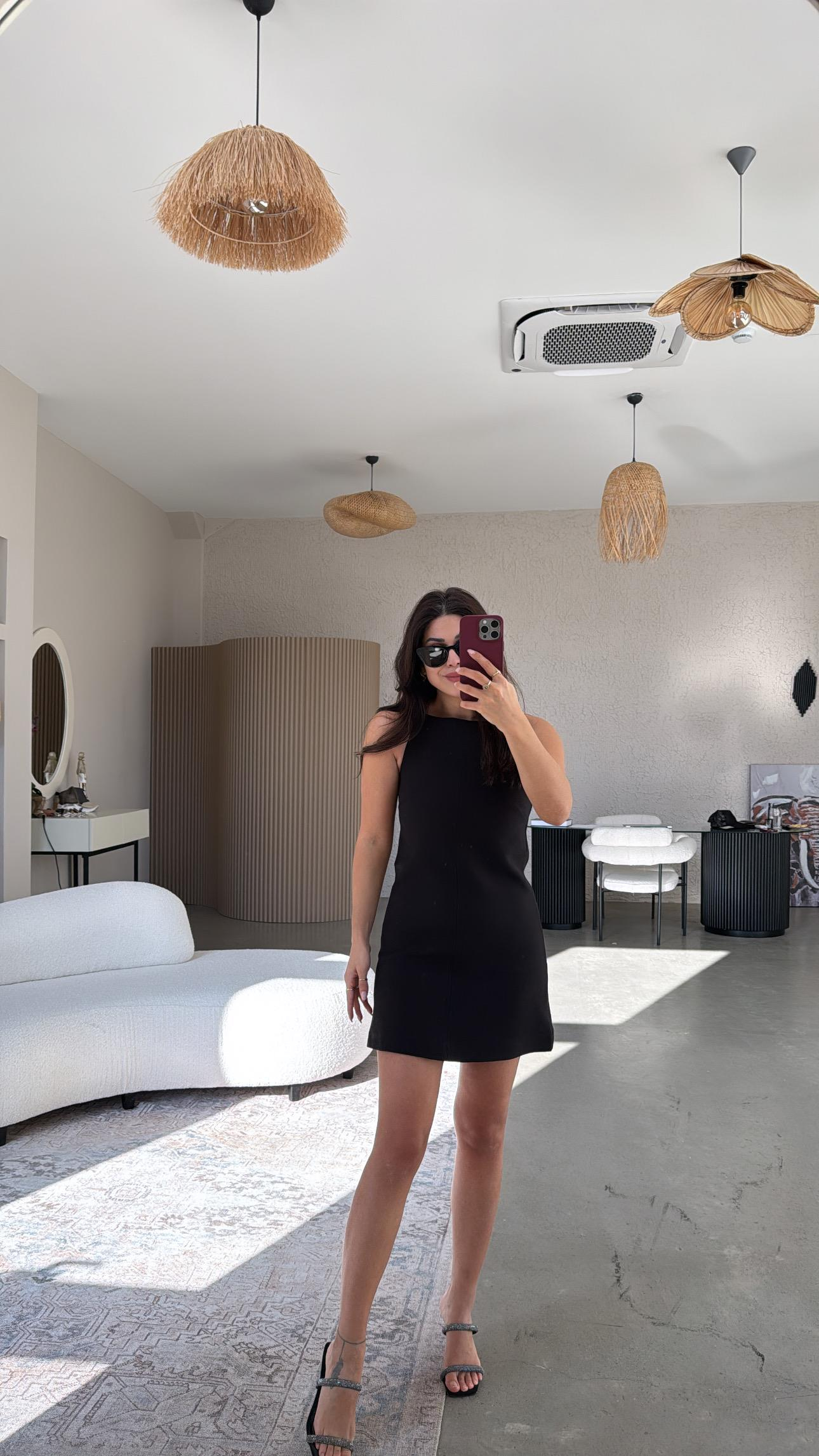 Siyah Premium Askılı Mini Elbise