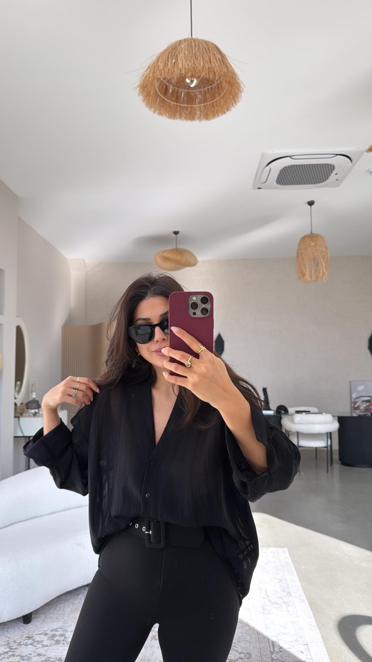 Siyah Premium Dokulu Gömlek