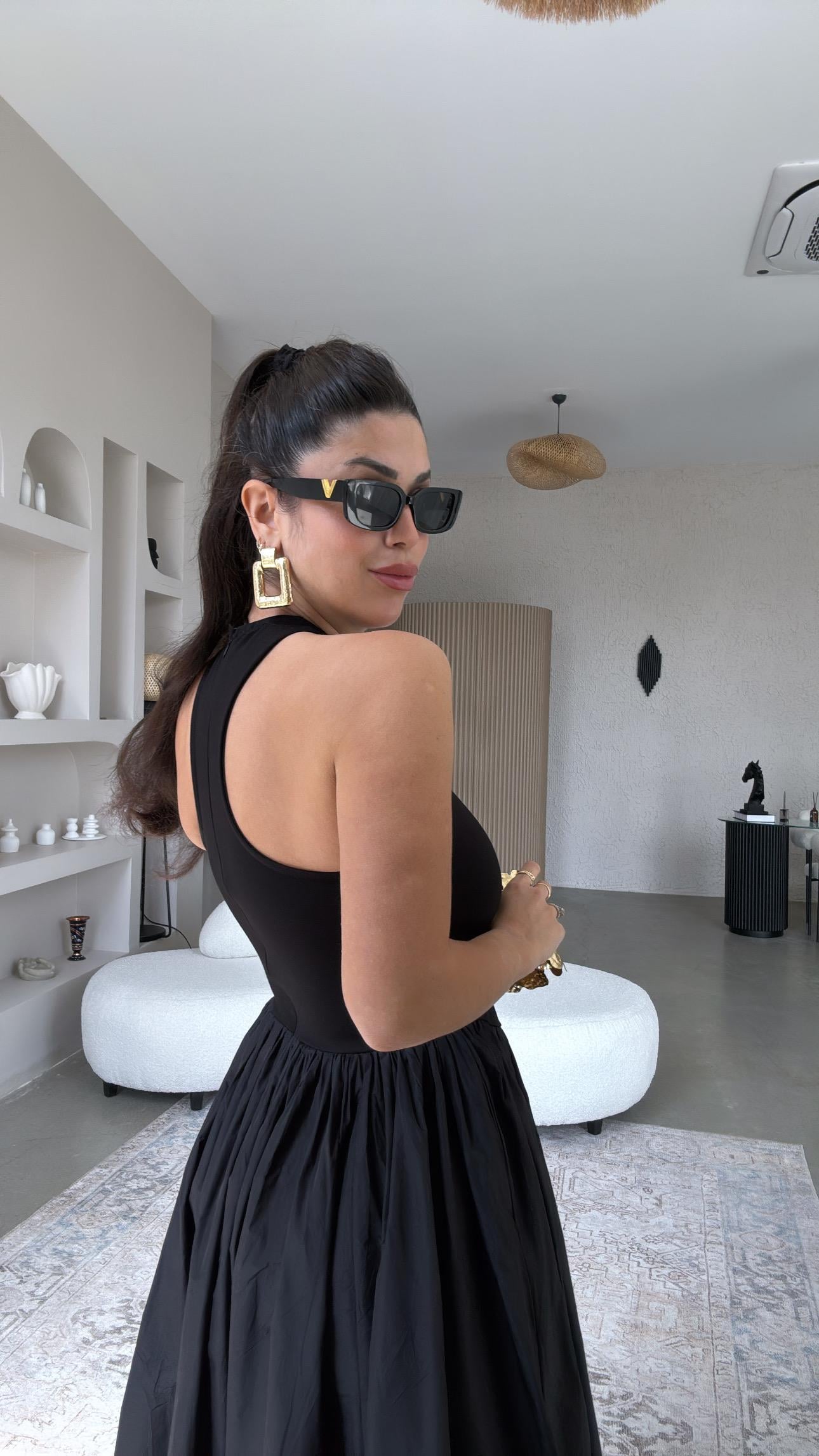 Siyah Premium Halter Yaka Tafta Elbise