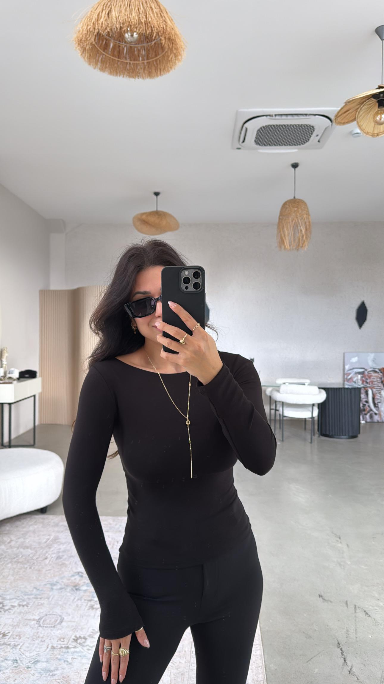 Siyah Pyr Uzun Kol Basic Bluz